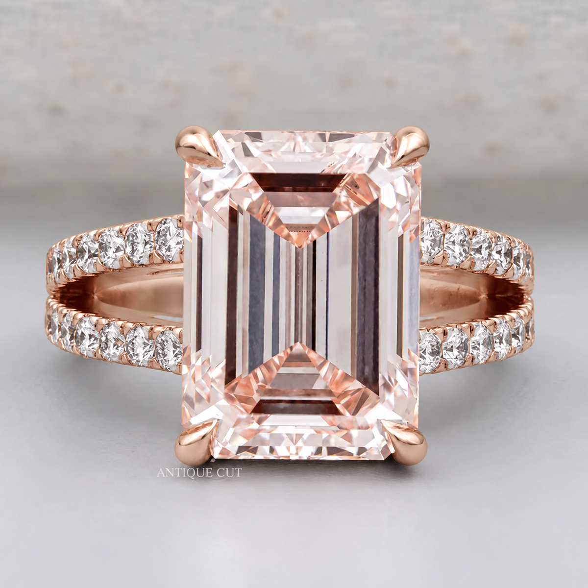 10.0 Carat Lab Grown Diamond Emerald Cut Split Shank Engagement Ring