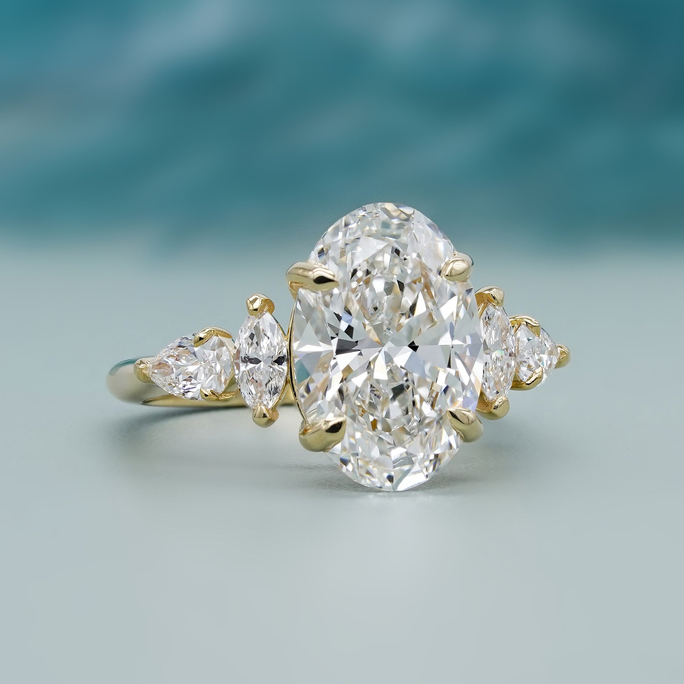 Yellow gold cathedral set diamond ring