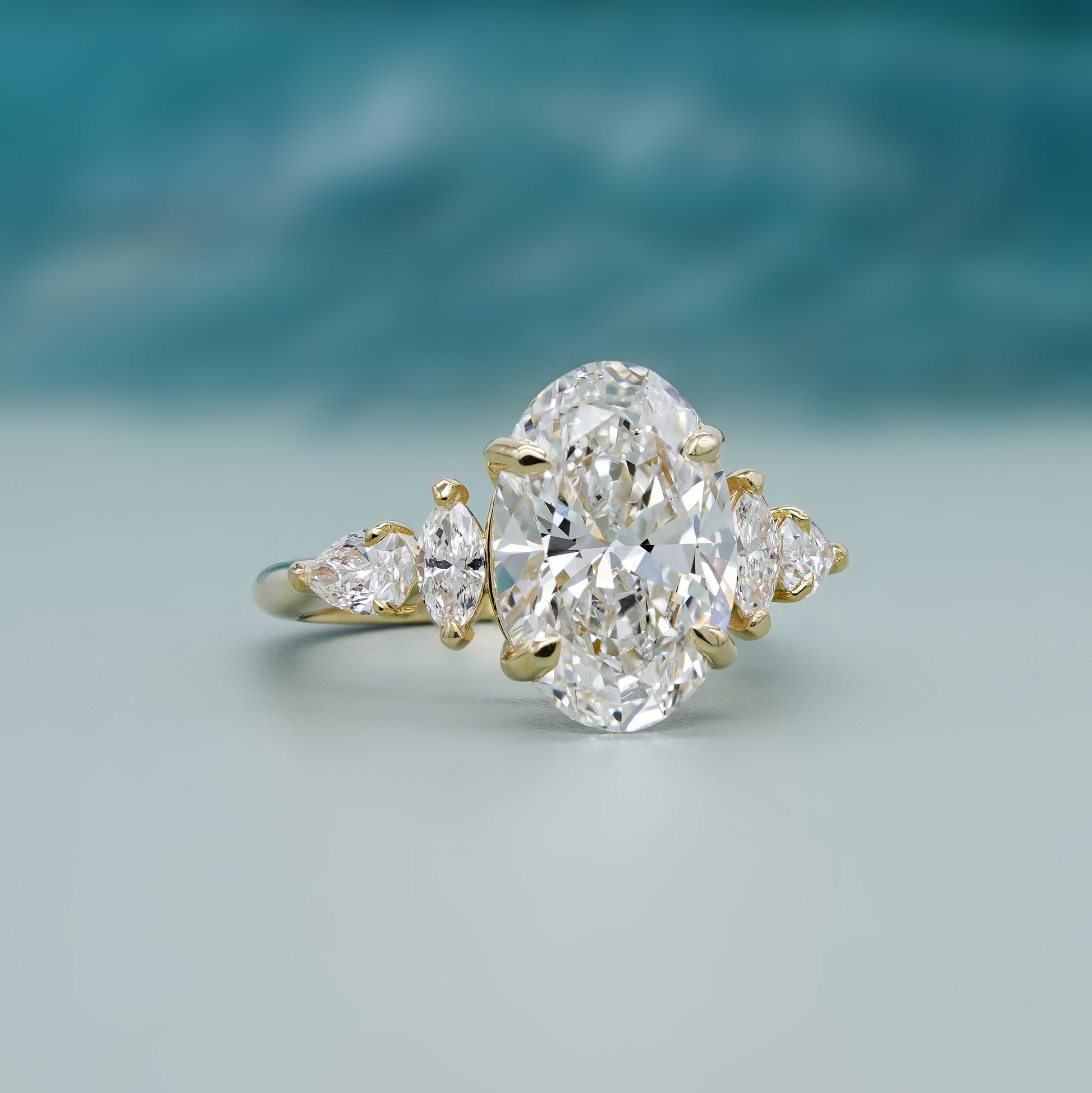 4.20tcw Oval Lab Grown Diamond Ring | Cathedral Side Stone Engagement Ring | IGI Certified | D-E-F Color | VVS-VS