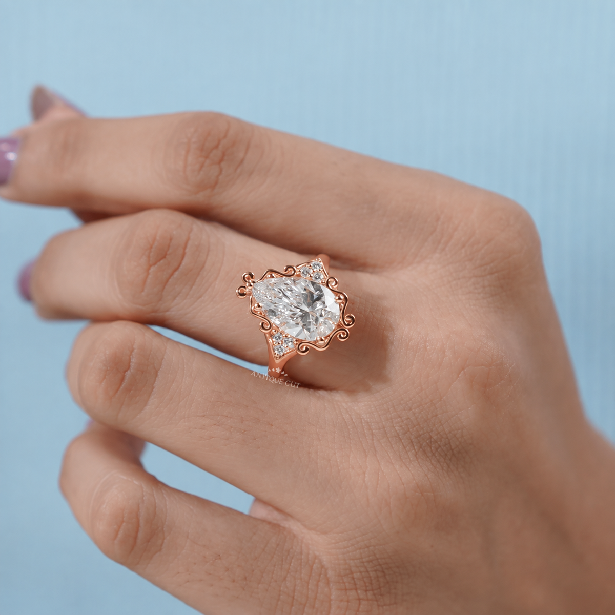 3.5 Carat Lab Grown Pear Cut Vintage Engagement Ring in Yellow Gold