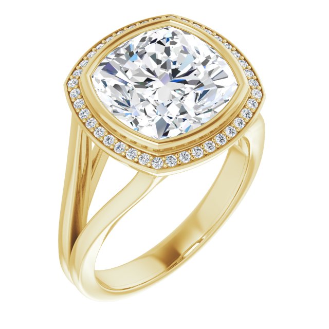 Cushion Bezel-Set Halo-Style Engagement Ring Mounting