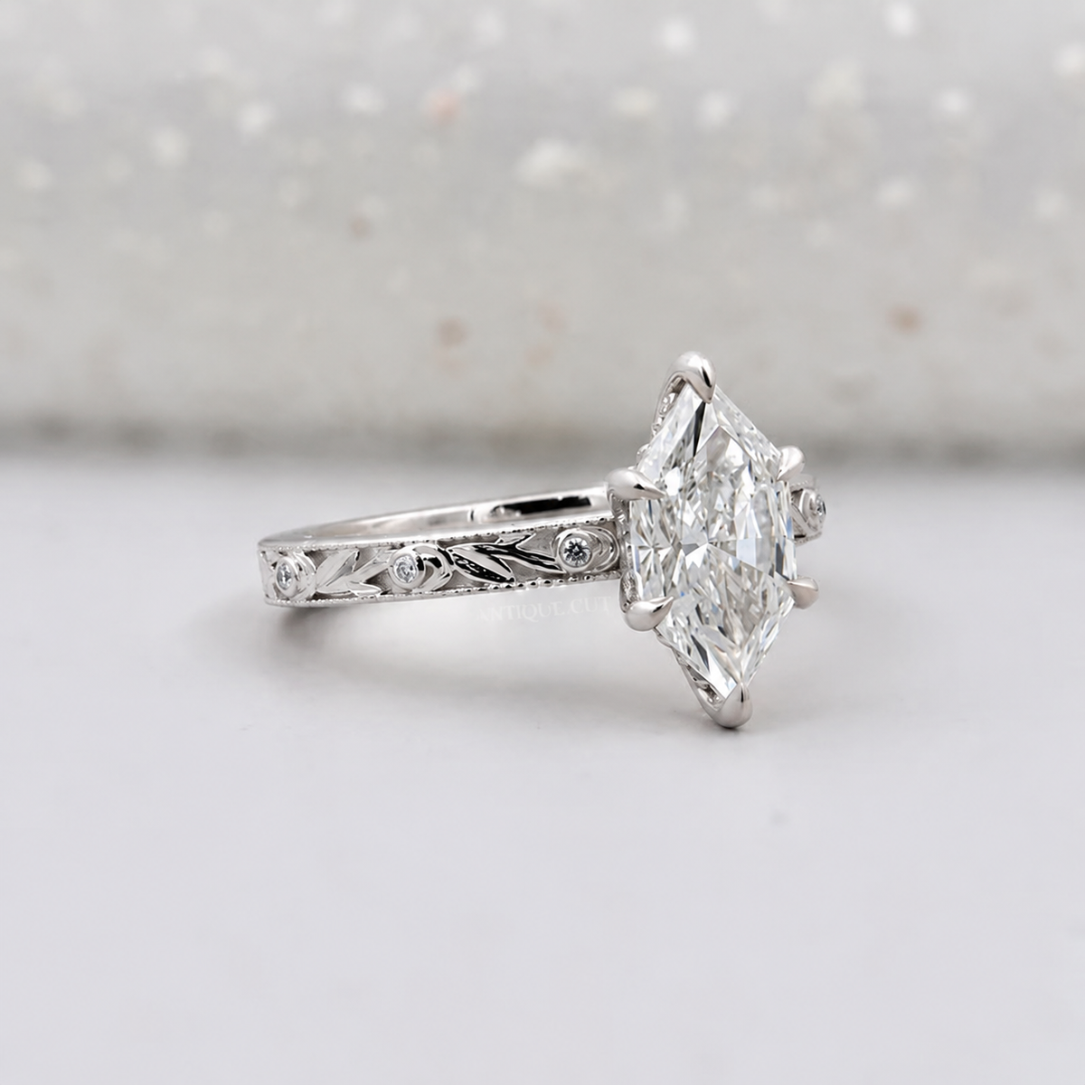 2.00 Carat Hexagon Lab Grown Diamond Vintage Art Deco Engagement Ring