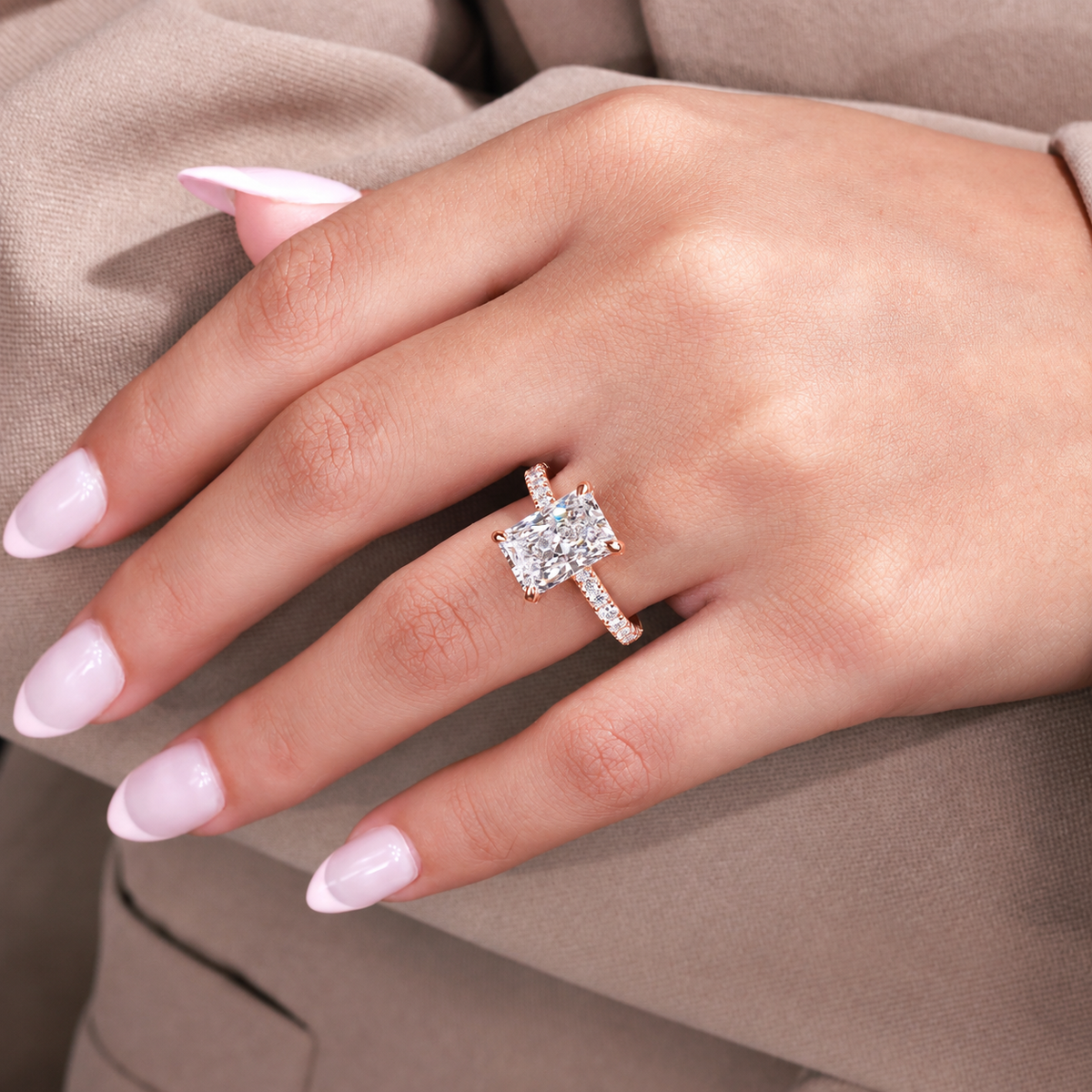 4.00 Carat Radiant Cut Diamond Pave Ring with Hidden Halo | IGI Certified