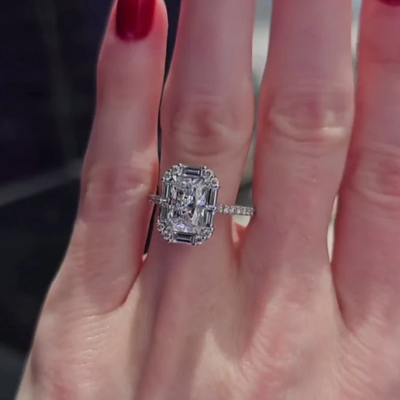 Radiant 3.00tcw Lab Diamond Halo Cathedral Ring | IGI D-E-F VVS–VS | Rose Gold