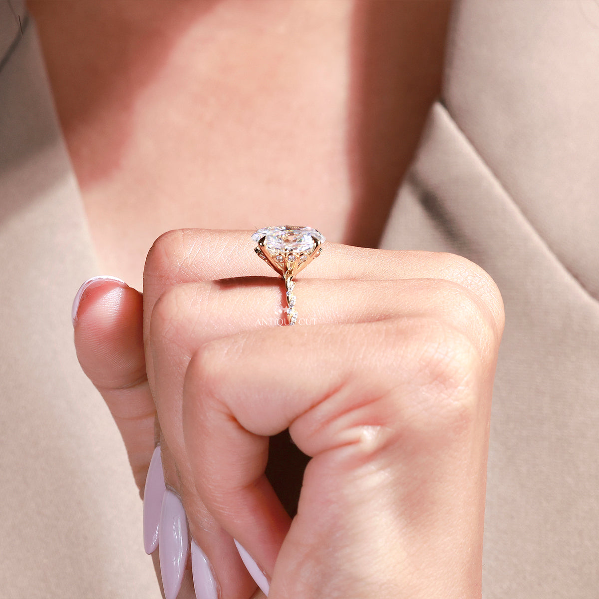 6.00 Carat Oval Diamond Engagement Ring With Hidden Halo & Twisted Band | IGI Certified