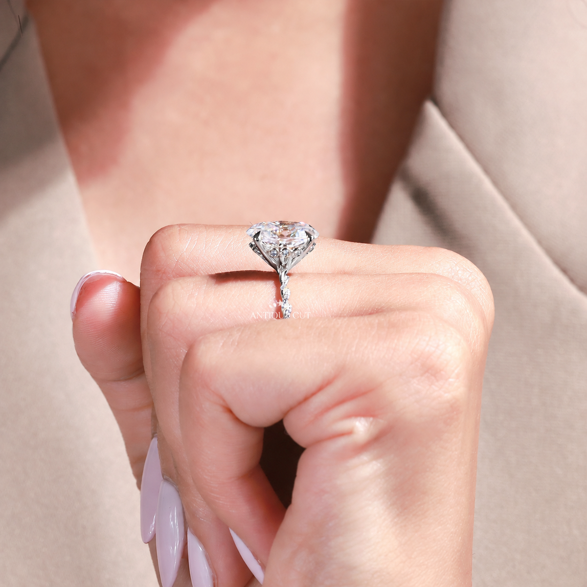 6.00 Carat Oval Diamond Engagement Ring With Hidden Halo & Twisted Band | IGI Certified