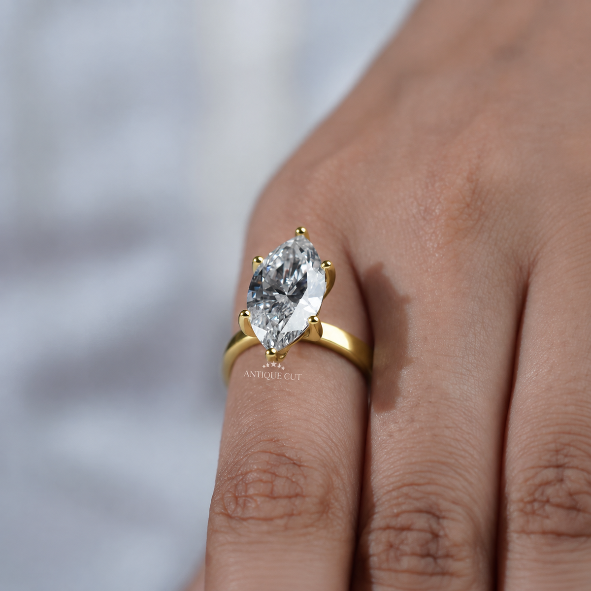 6.0 Carat Lab Grown Marquise Cut Solitaire Engagement Ring in White Gold