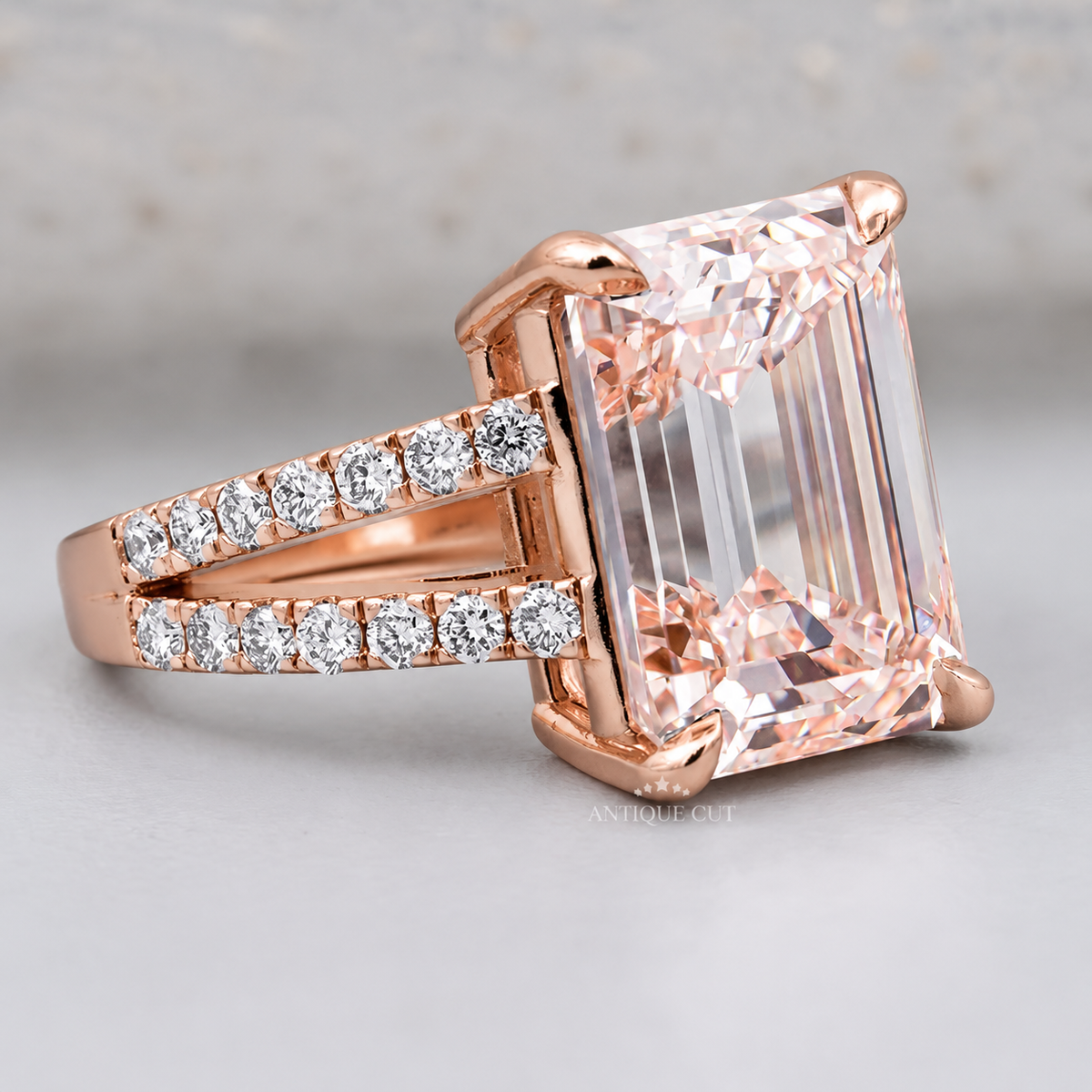 10.0 Carat Lab Grown Diamond Emerald Cut Split Shank Engagement Ring