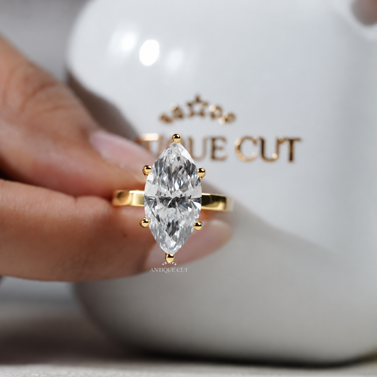 6.0 Carat Lab Grown Marquise Cut Solitaire Engagement Ring in White Gold