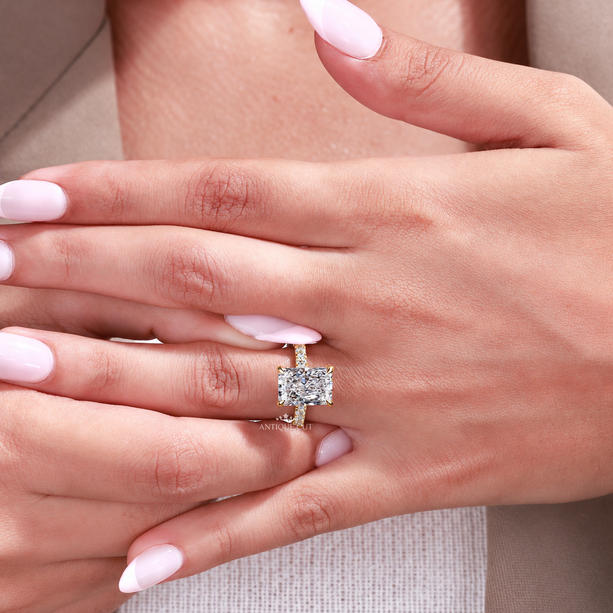 4.00 Carat Radiant Cut Diamond Pave Ring with Hidden Halo | IGI Certified