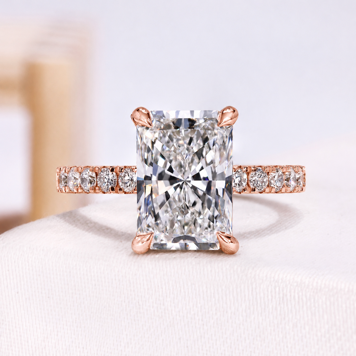4.00 Carat Radiant Cut Diamond Pave Ring with Hidden Halo | IGI Certified