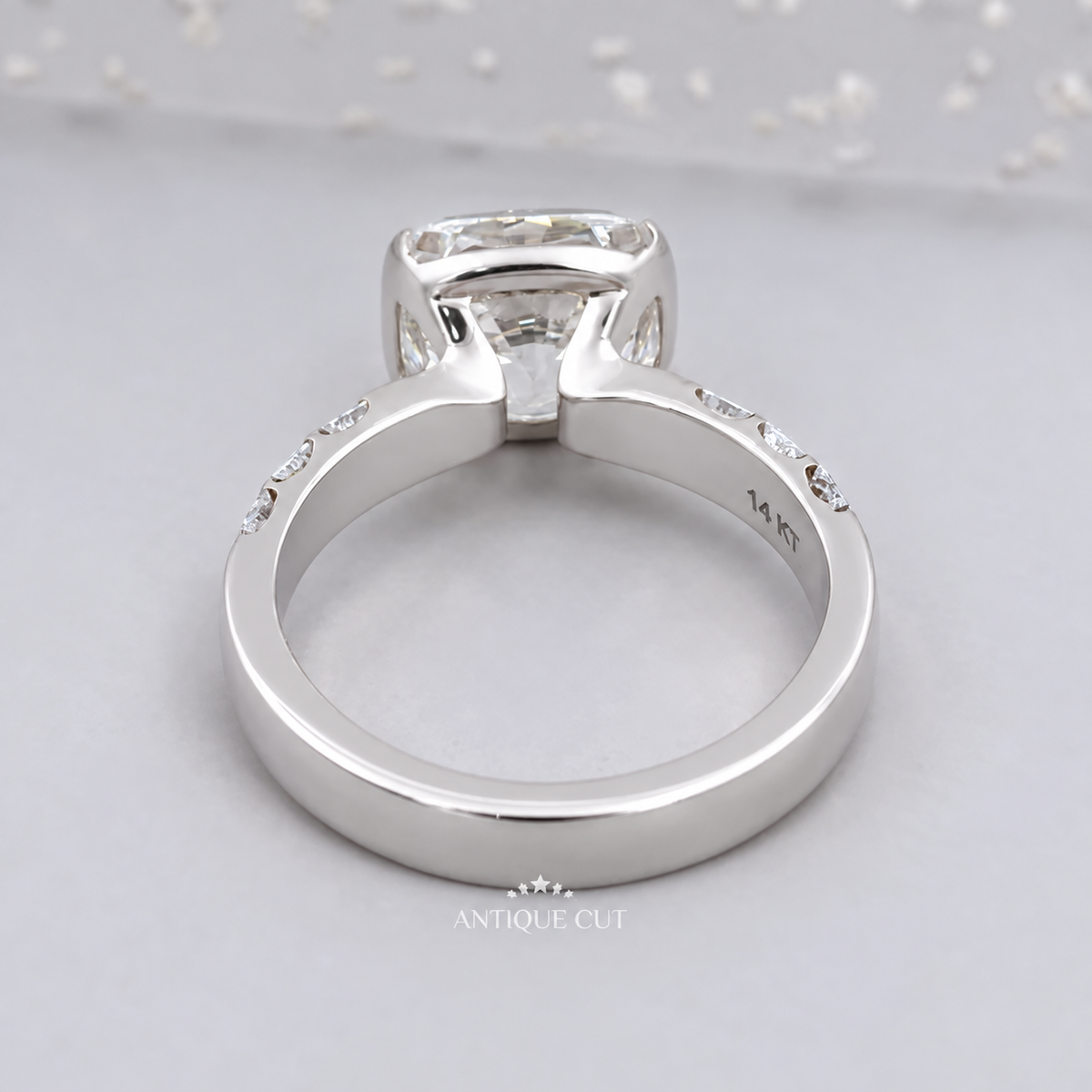 4.0 Carat Lab Grown Diamond East West Cushion Cut Half Bezel Engagement Ring