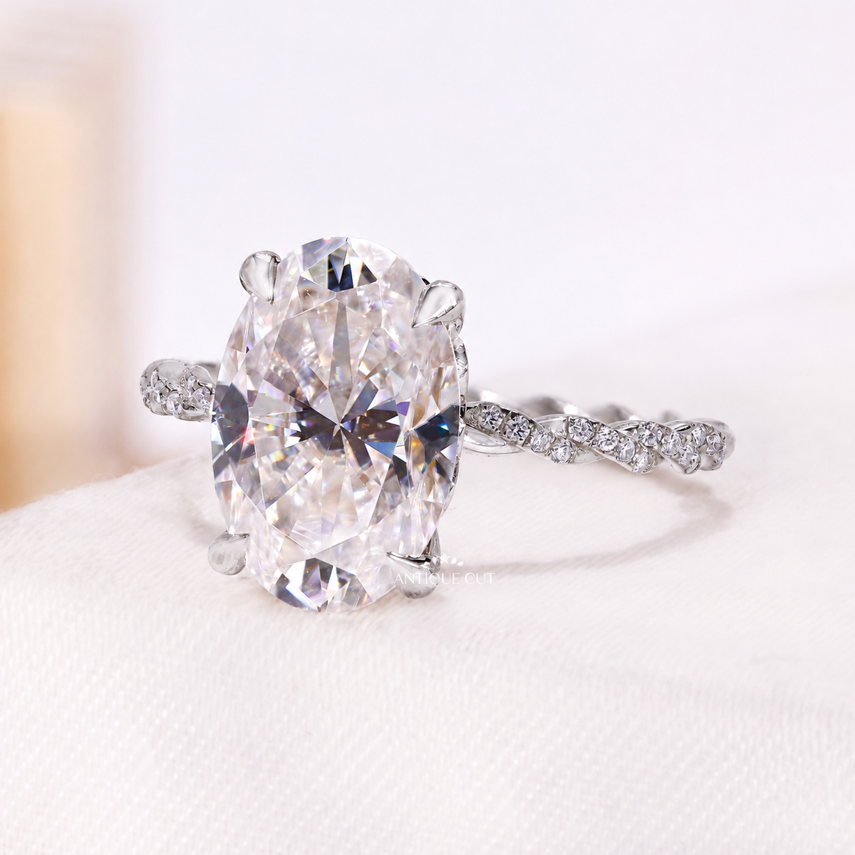 6.00 Carat Oval Diamond Engagement Ring With Hidden Halo & Twisted Band | IGI Certified