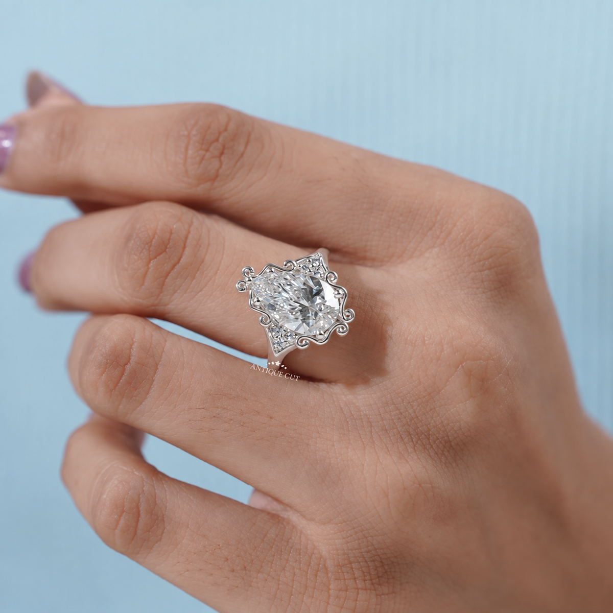 3.5 Carat Lab Grown Pear Cut Vintage Engagement Ring in Yellow Gold