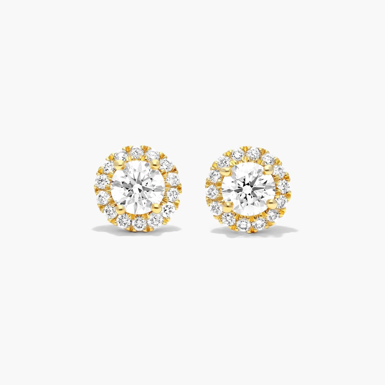 14K Yellow Gold Halo Lab Created Diamond Stud Earrings