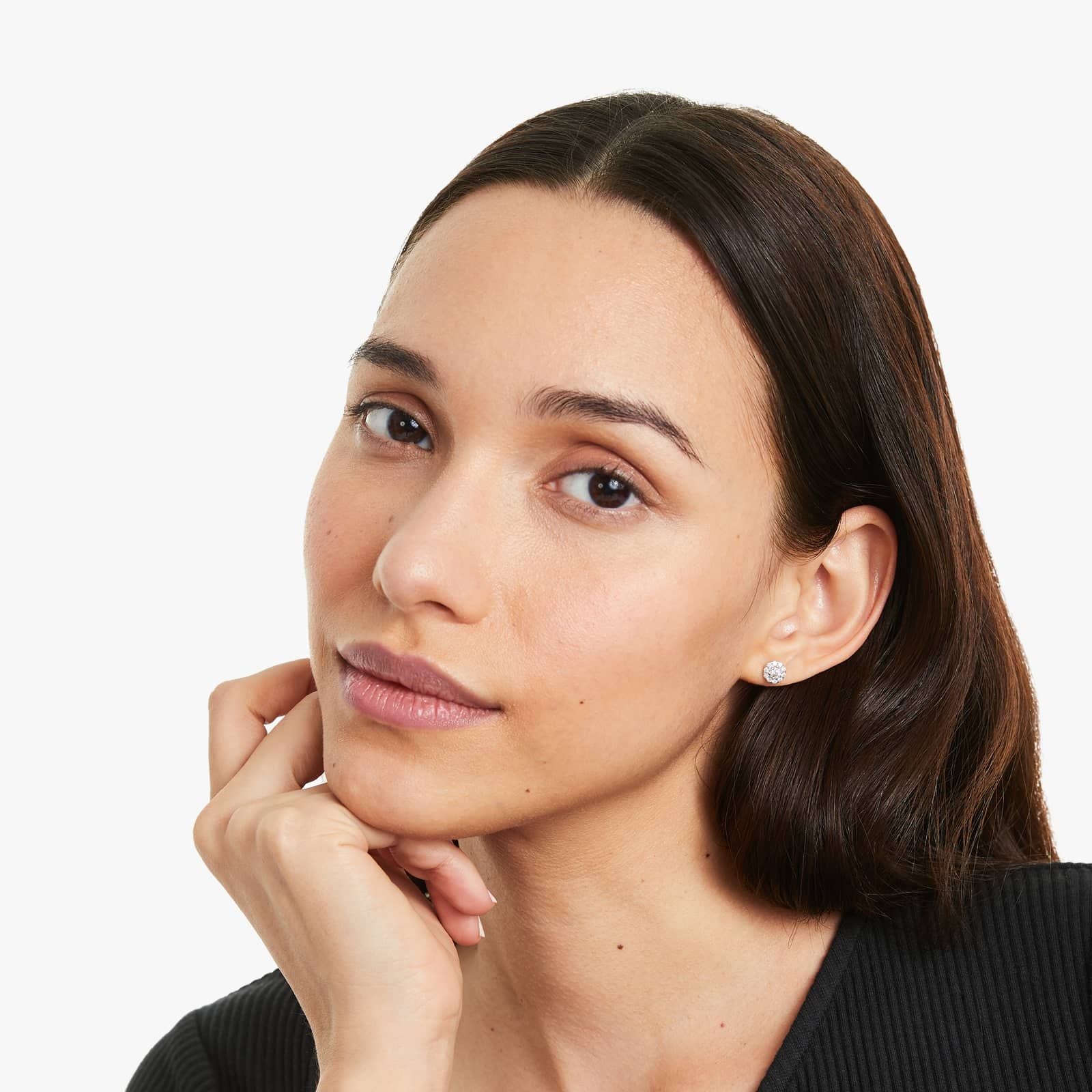 Round Lab Grown Diamond Halo Stud Earrings, EF Color, VS Clarity, IGI Certified