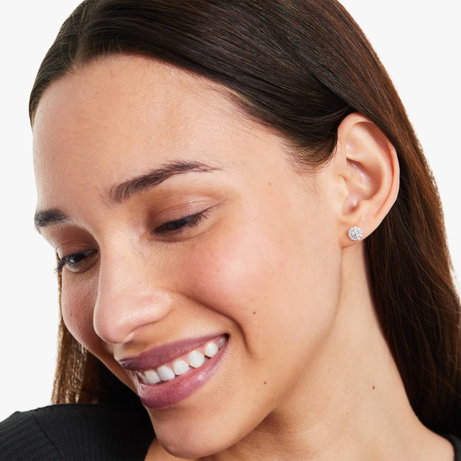 Round Lab Grown Diamond Halo Stud Earrings, EF Color, VS Clarity, IGI Certified