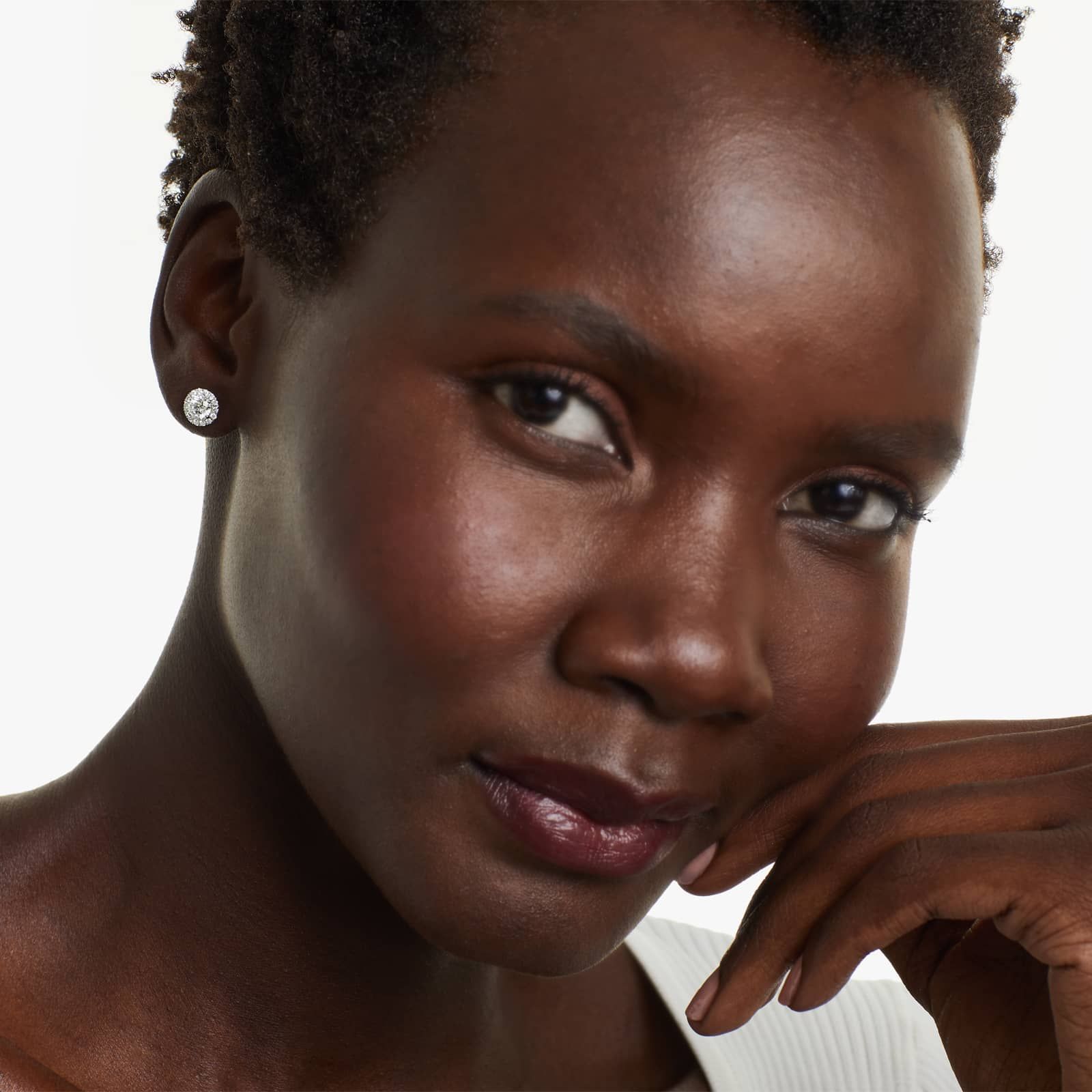 Round Lab Grown Diamond Halo Stud Earrings, EF Color, VS Clarity, IGI Certified