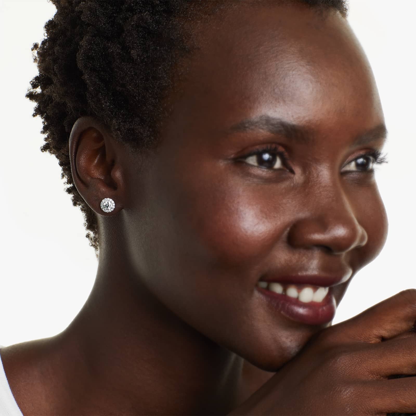 Round Lab Grown Diamond Halo Stud Earrings, EF Color, VS Clarity, IGI Certified