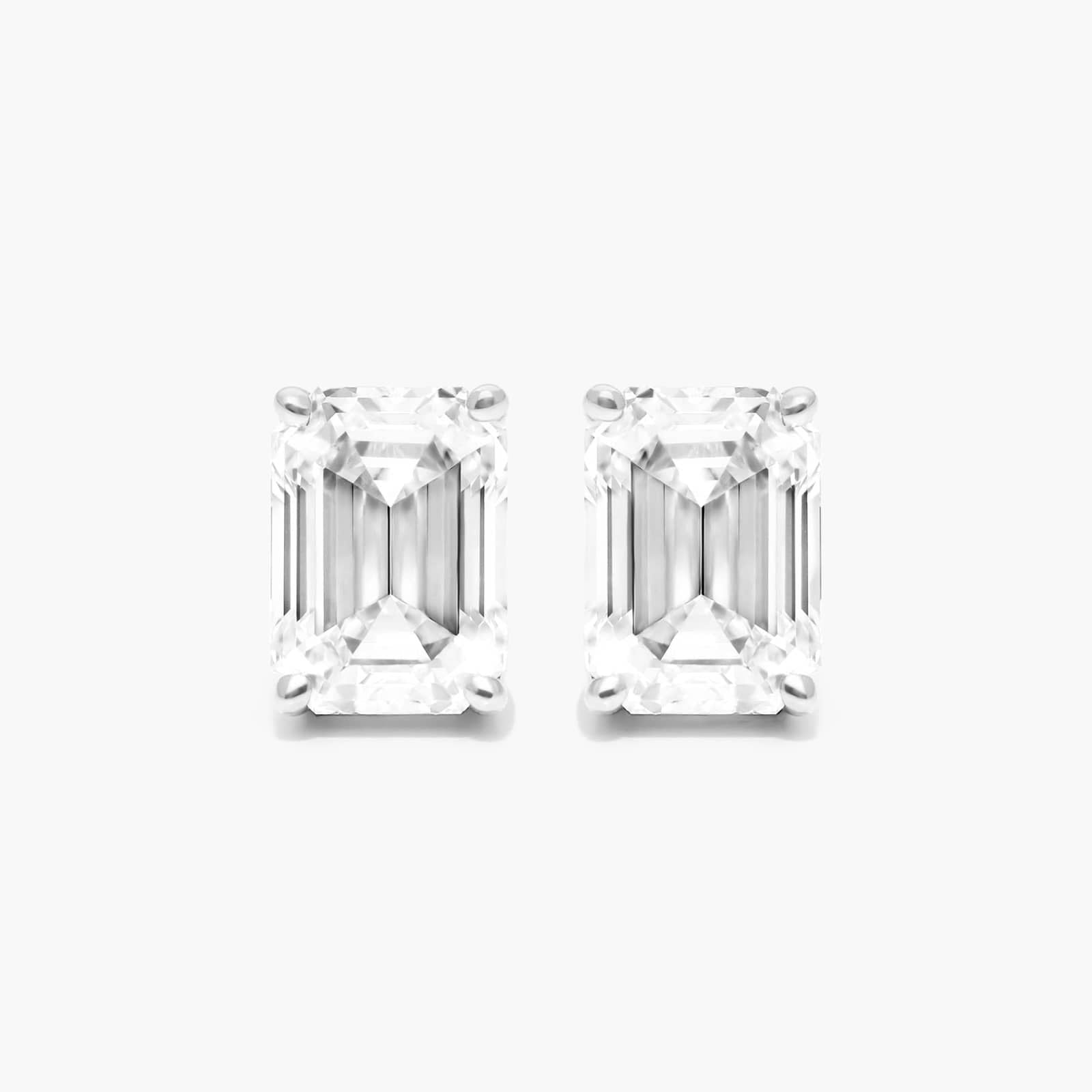 14K Yellow Gold Emerald Cut Lab Created Diamond Stud Earrings