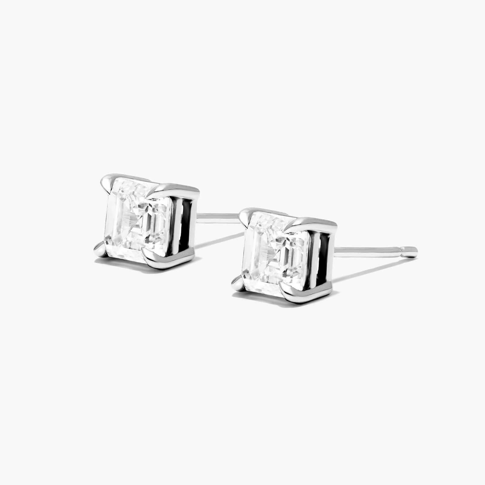 14K Yellow Gold Asscher Cut Diamond Stud Earrings