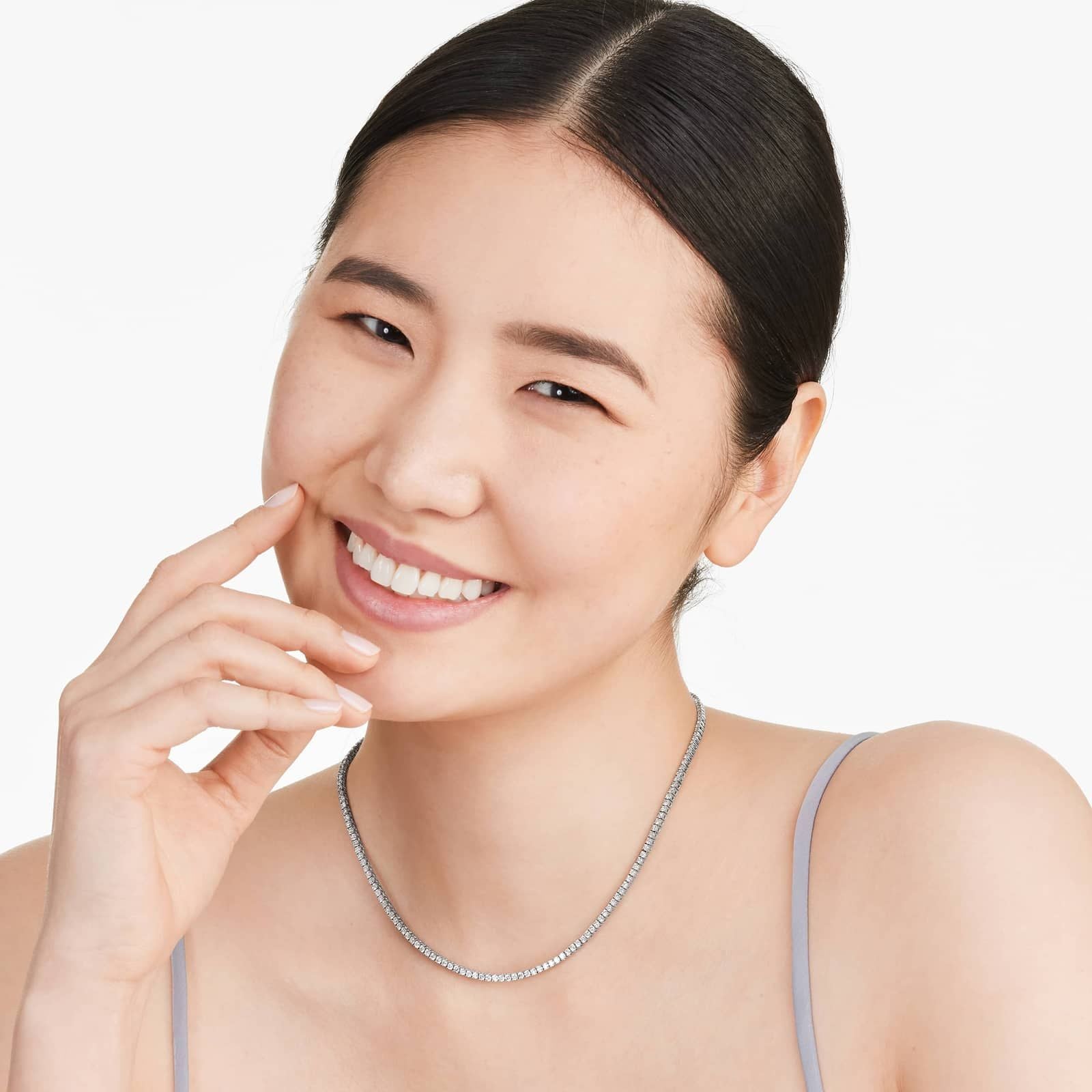 Round Lab Grown Diamond Tennis Necklace, EF Color, VS Clarity, IGI Certificate