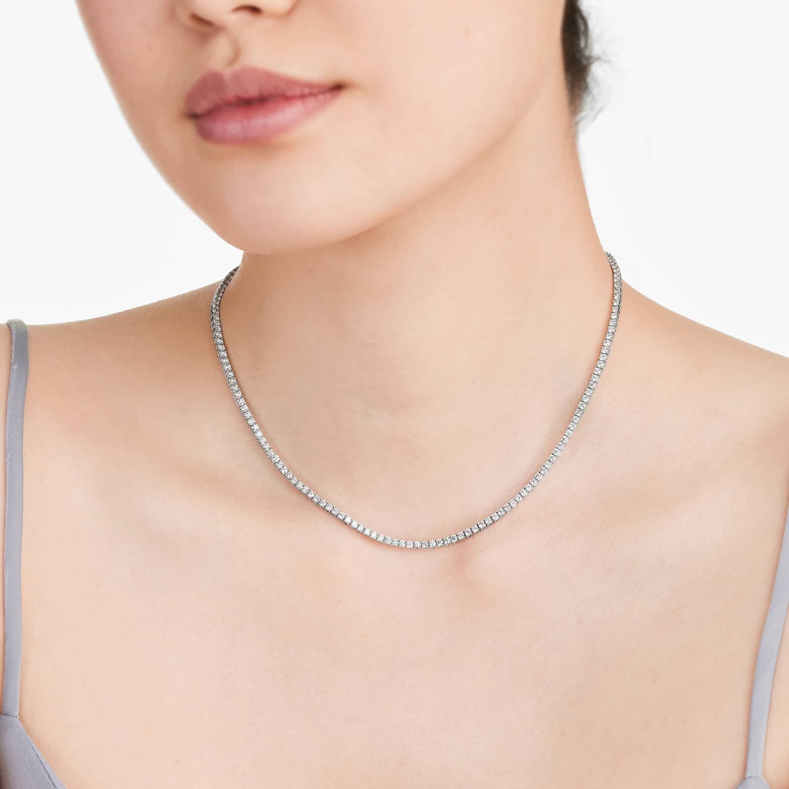 Round Lab Grown Diamond Tennis Necklace, EF Color, VS Clarity, IGI Certificate