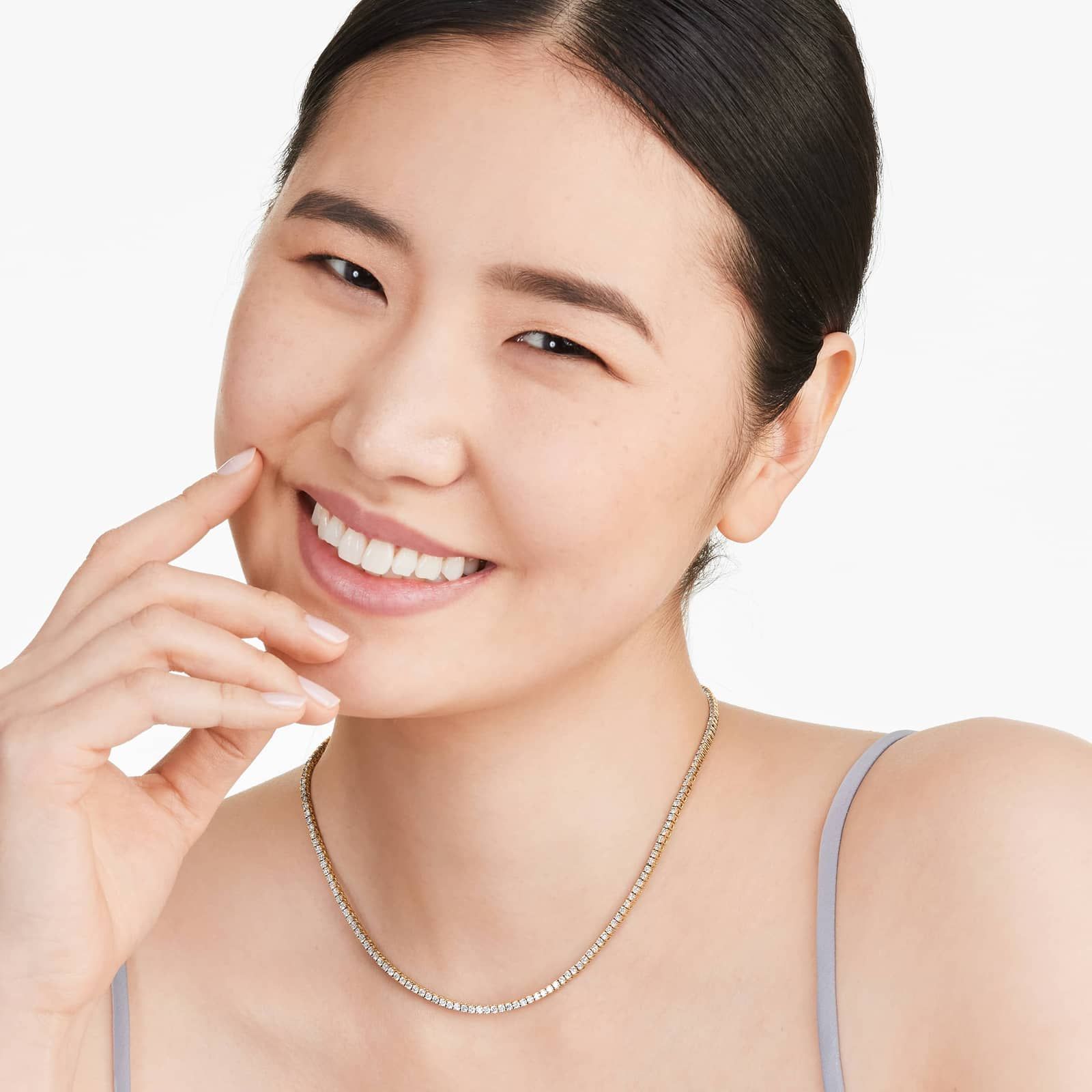 Round Lab Grown Diamond Tennis Necklace, EF Color, VS Clarity, IGI Certificate