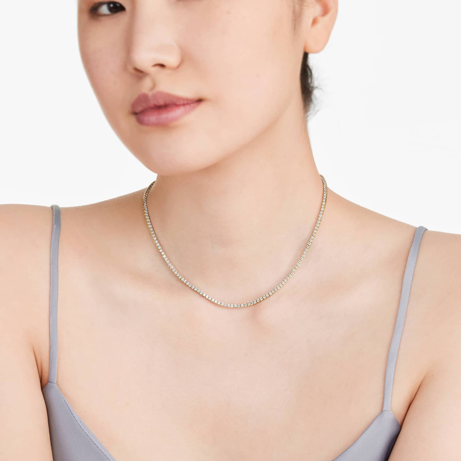 Round Lab Grown Diamond Tennis Necklace, EF Color, VS Clarity, IGI Certificate