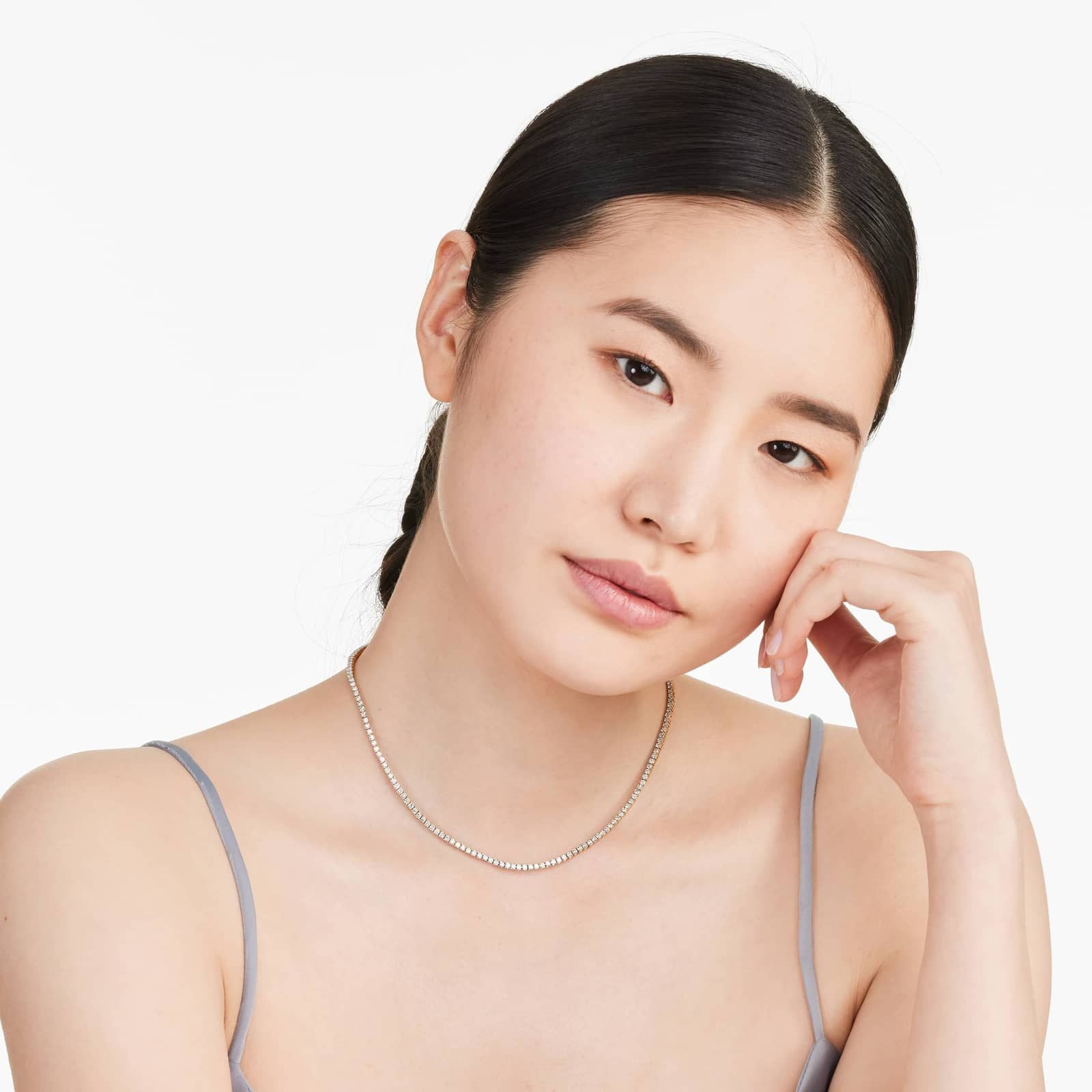 Round Lab Grown Diamond Tennis Necklace, EF Color, VS Clarity, IGI Certificate