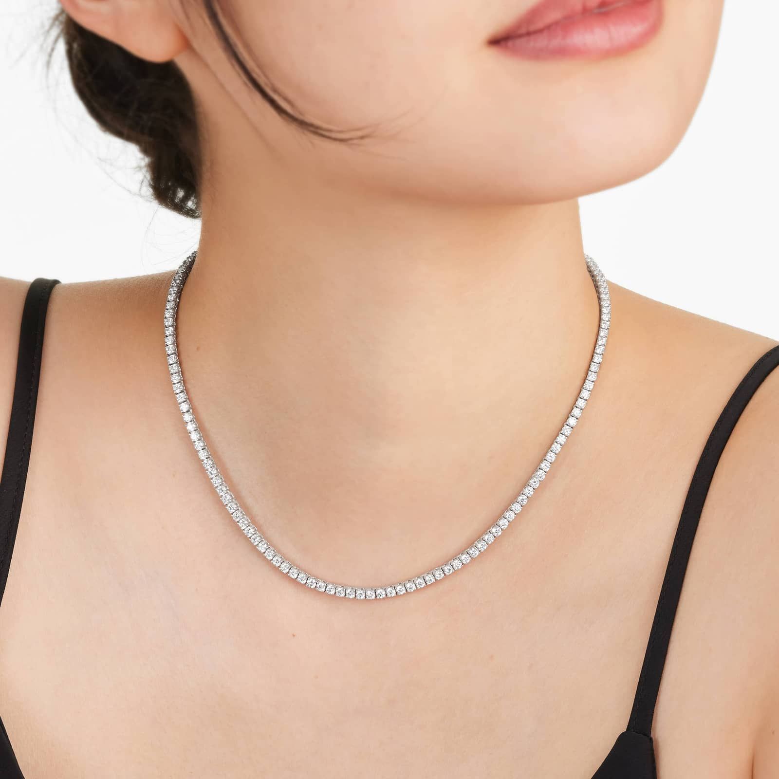 Round Lab Grown Diamond Tennis Necklace, EF Color, VS Clarity, IGI Certificate