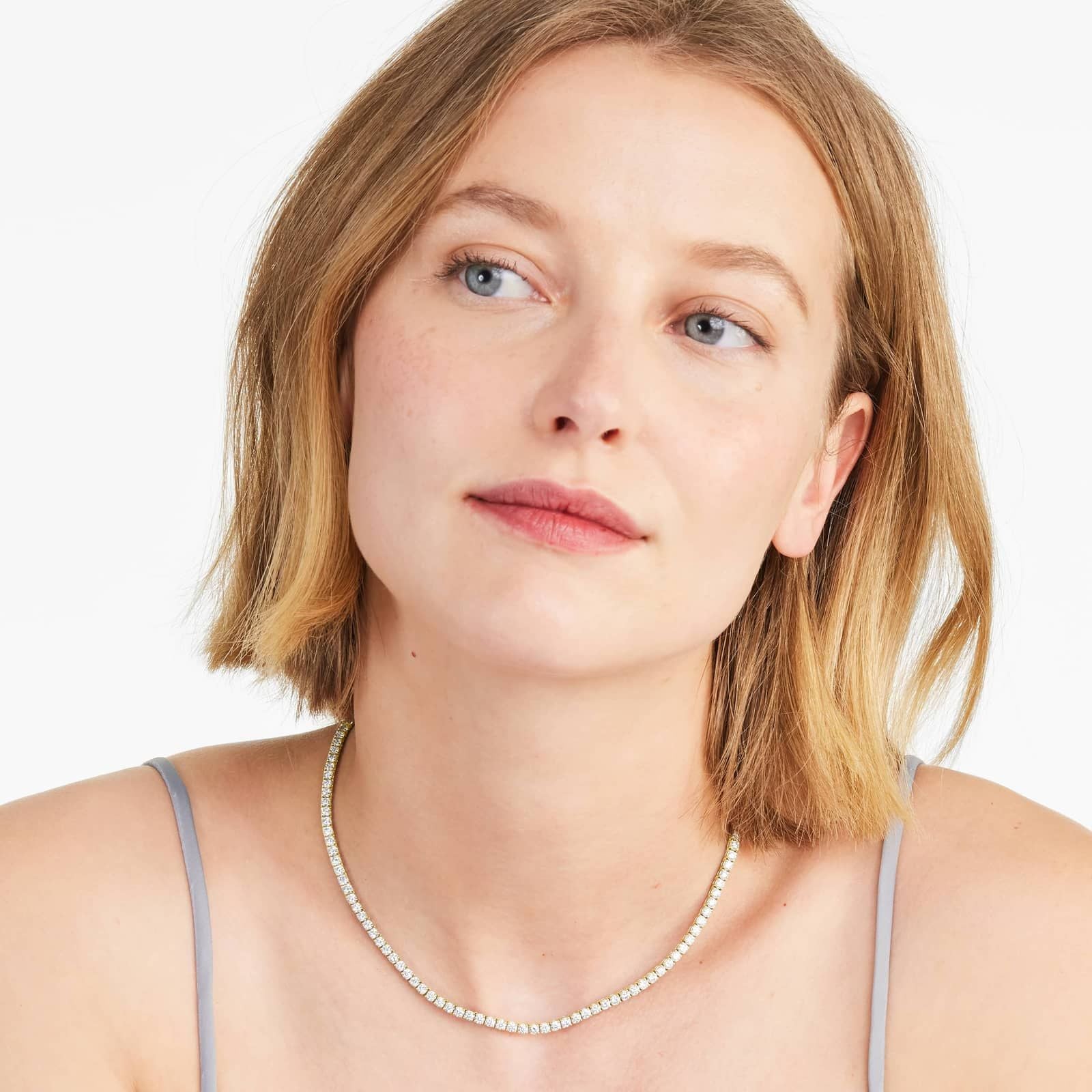 Round Lab Grown Diamond Tennis Necklace, EF Color, VS Clarity, IGI Certificate