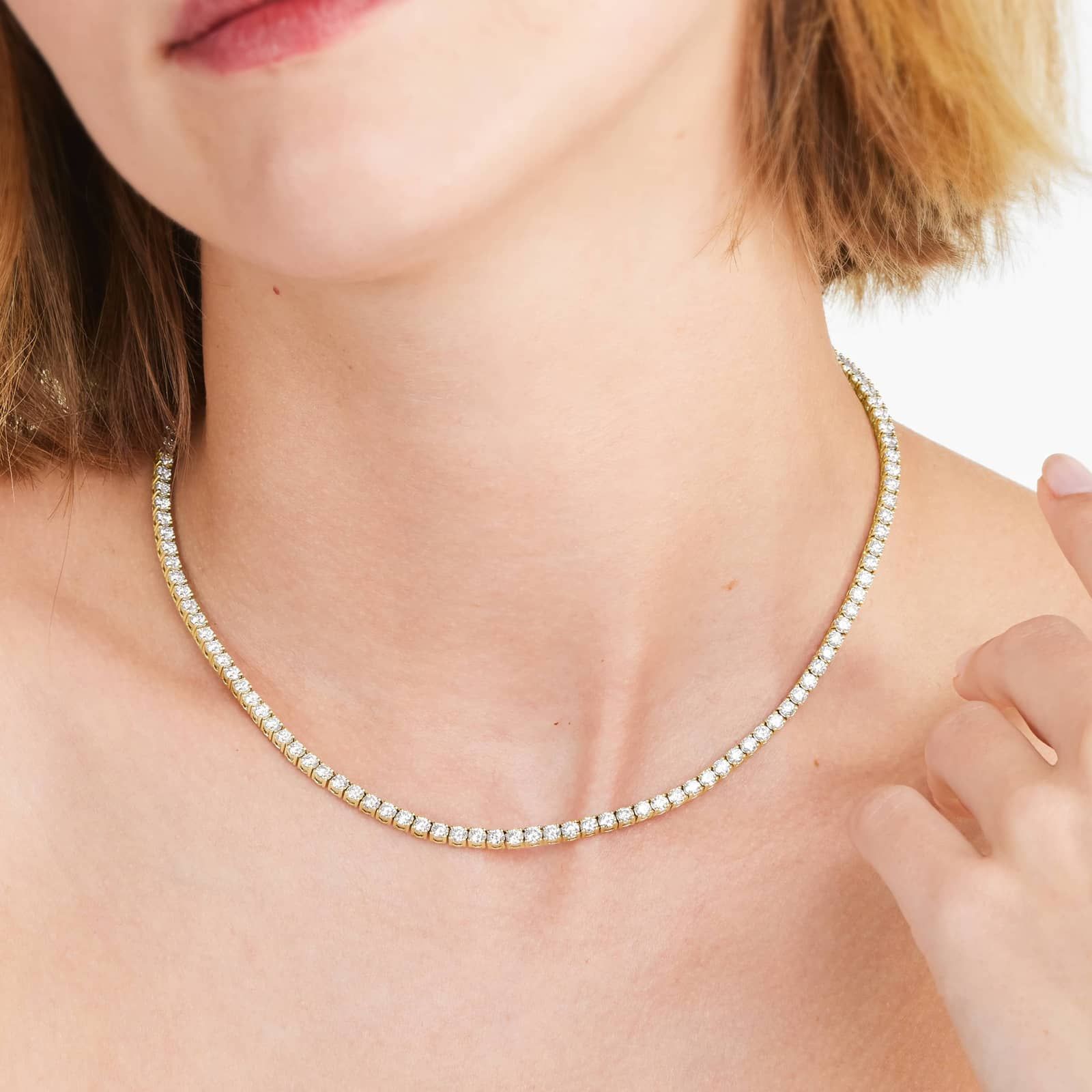 Round Lab Grown Diamond Tennis Necklace, EF Color, VS Clarity, IGI Certificate