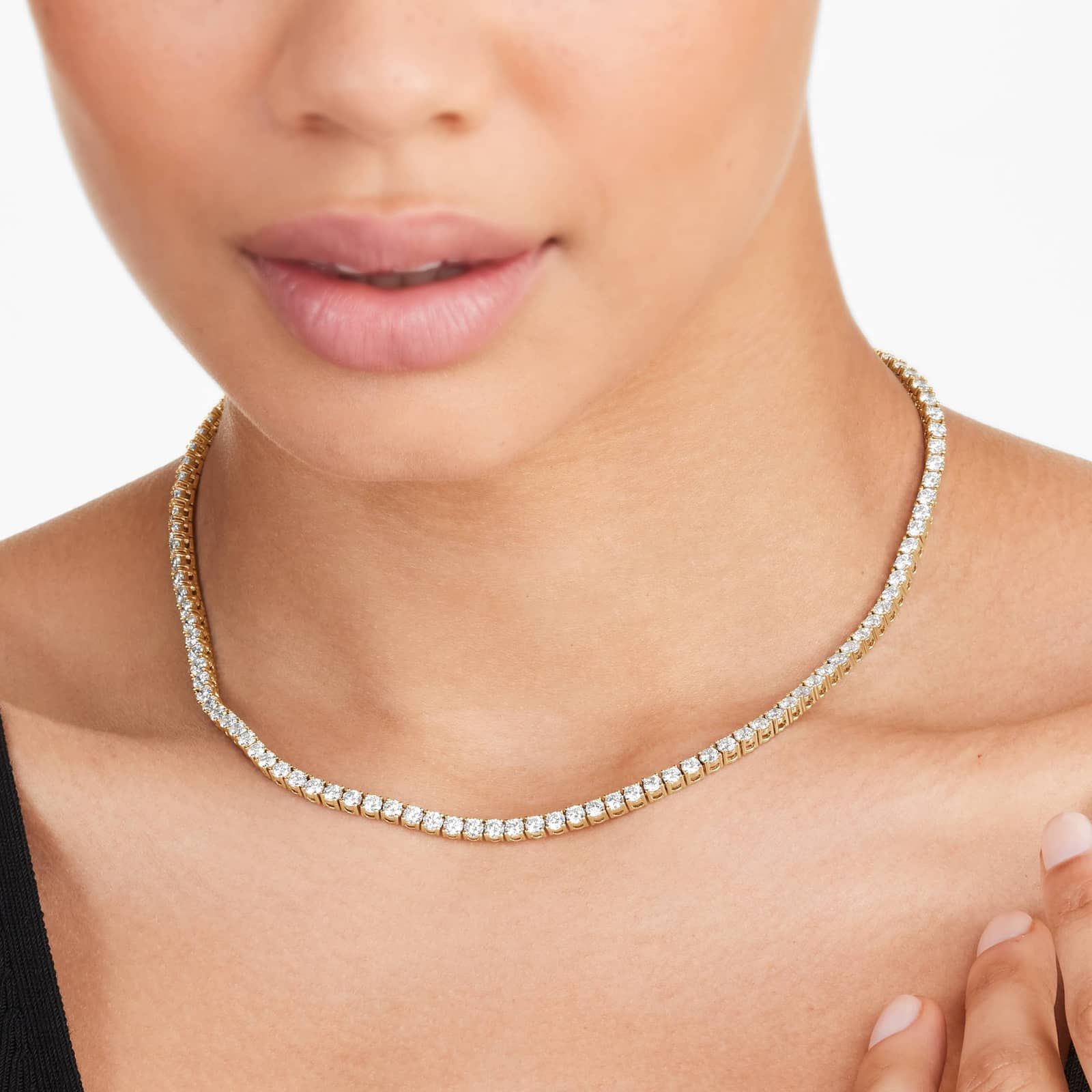 Round Lab Grown Diamond Tennis Necklace, EF Color, VS Clarity, IGI Certificate