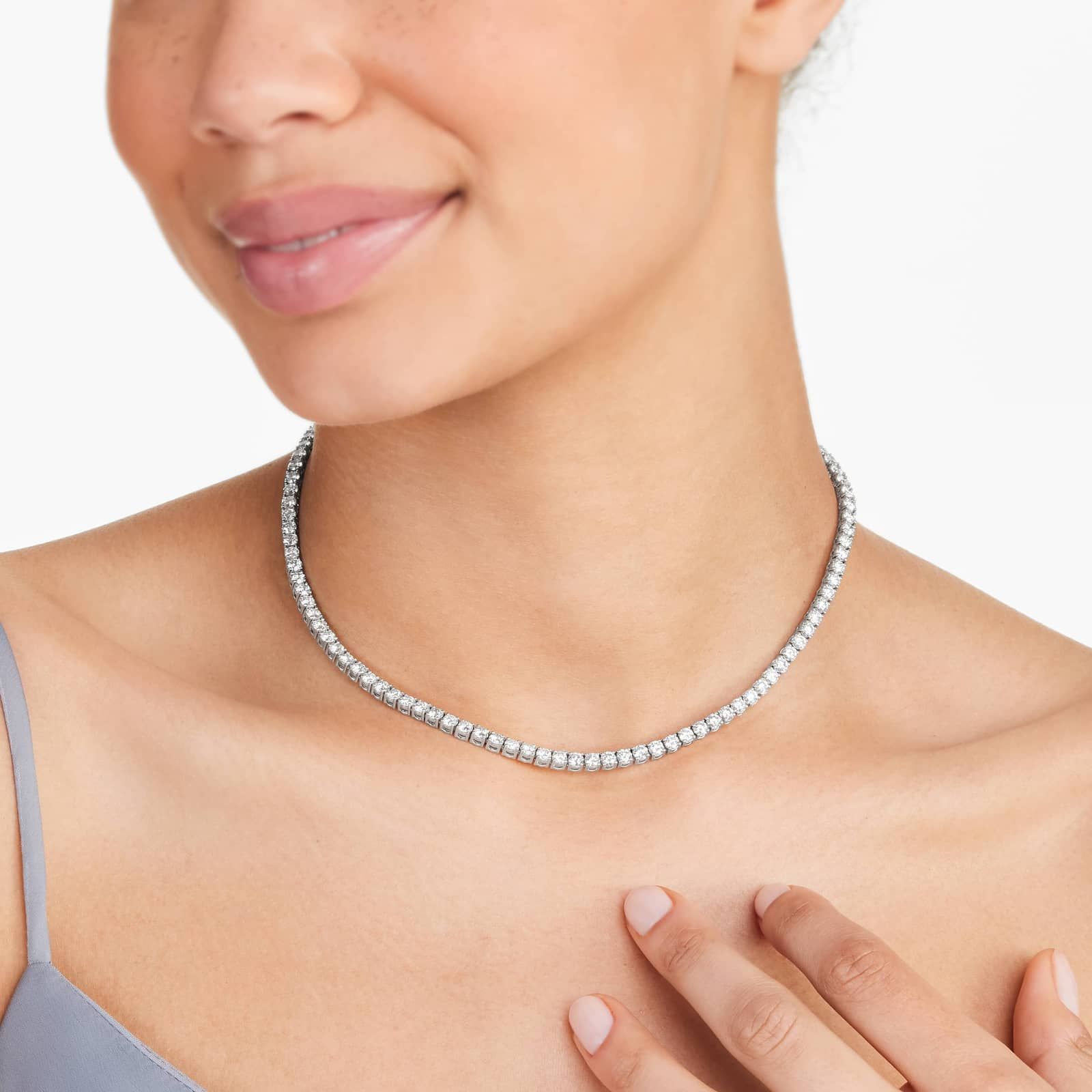 Round Lab Grown Diamond Tennis Necklace, EF Color, VS Clarity, IGI Certificate