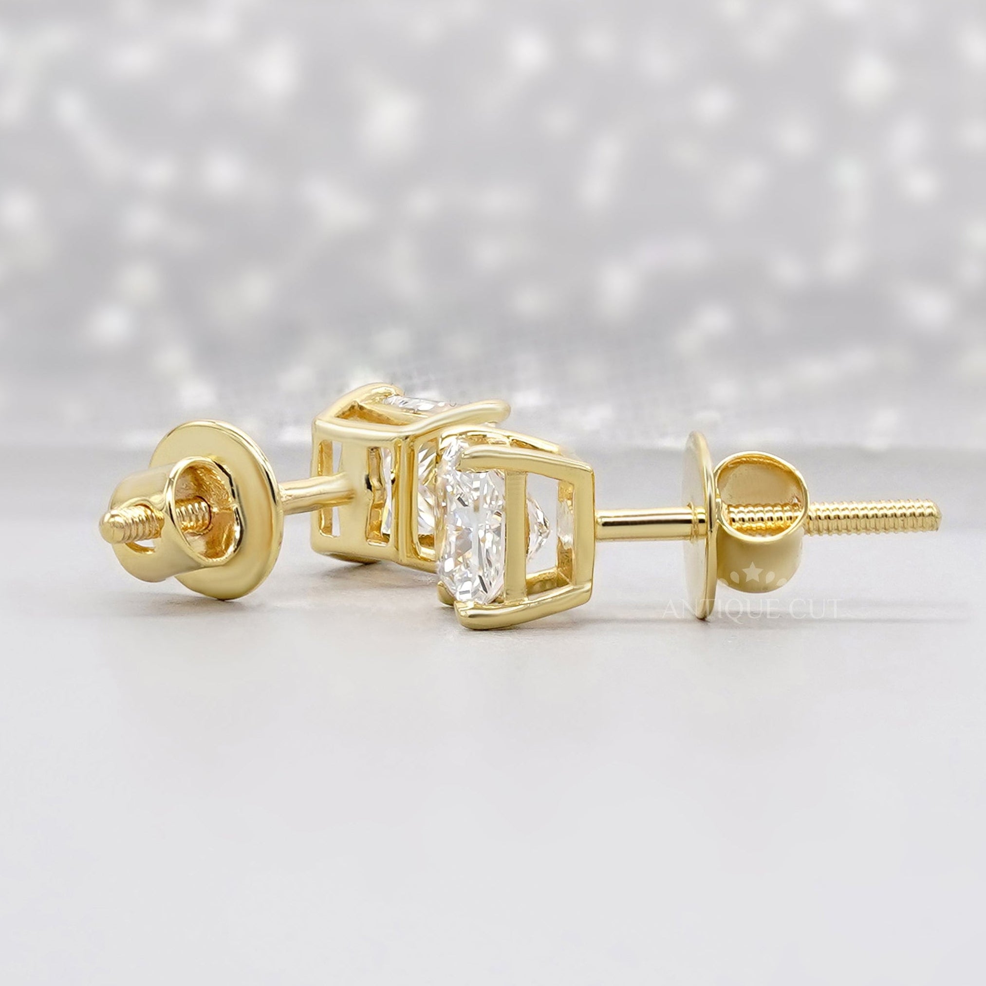 IGI certified princess cut diamond stud earrings