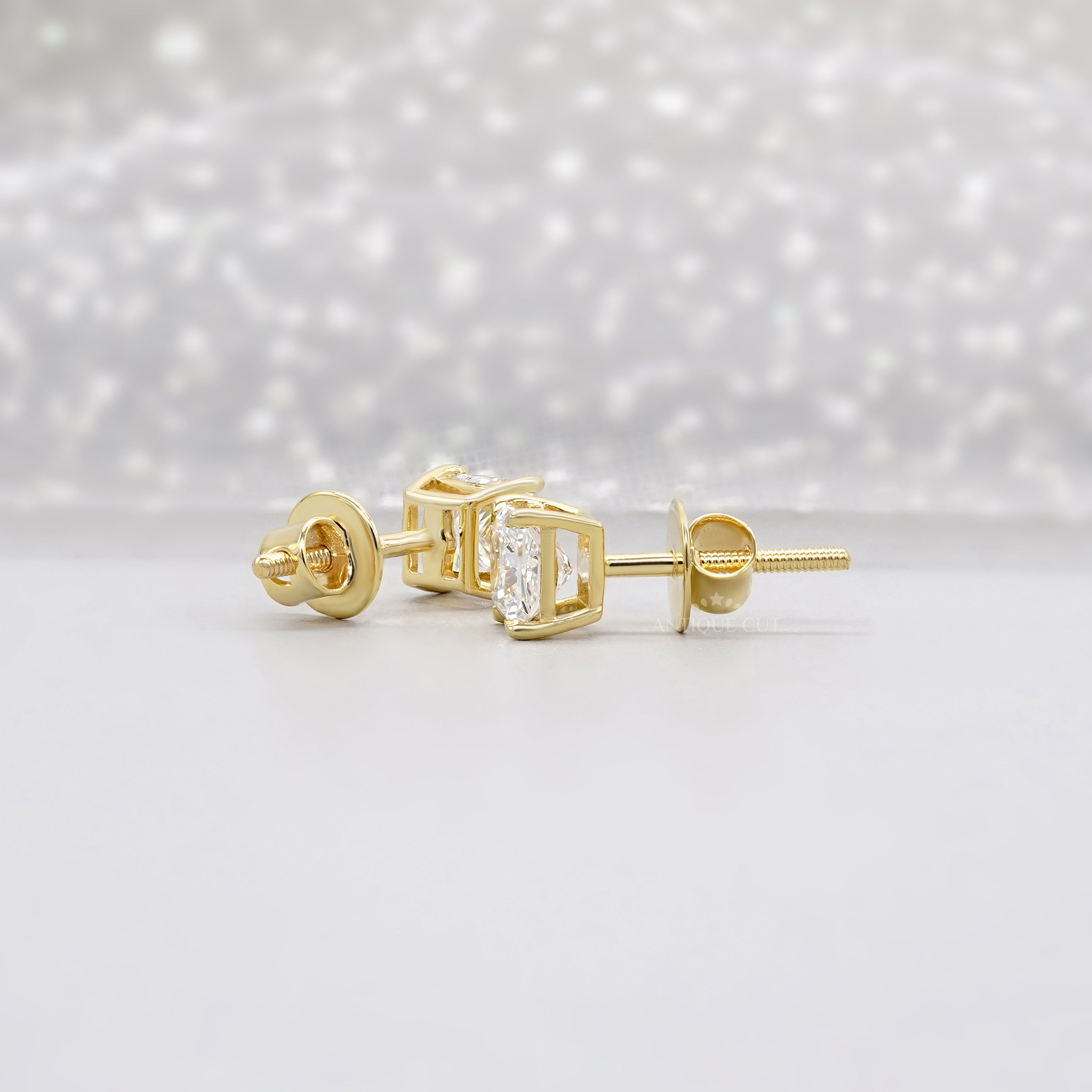 1.50tcw Princess Cut Lab Grown Diamond Stud Earrings | Yellow Gold | IGI Certified