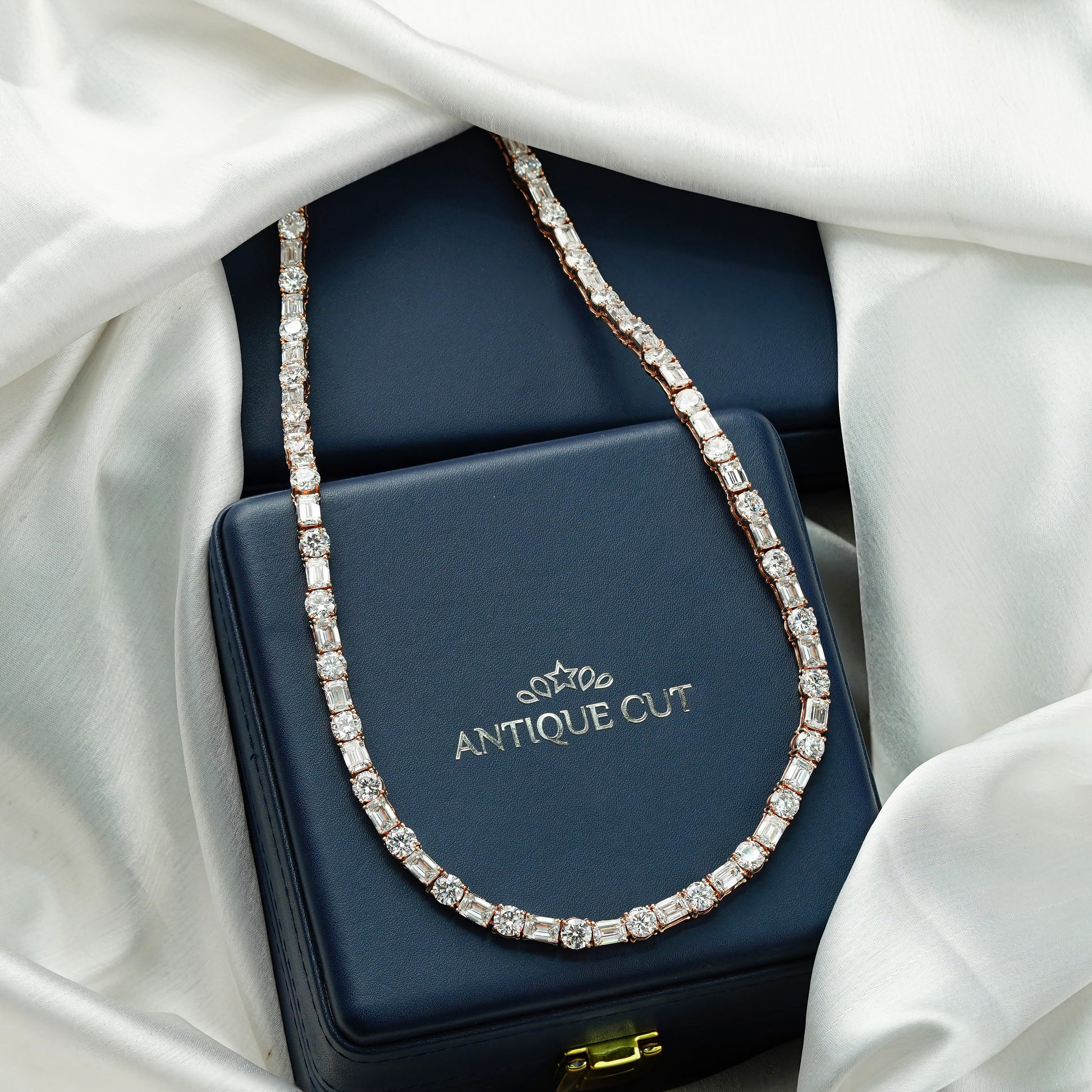 Emerald And Round 80.00tcw Lab Grown Diamond Tennis Necklace, EF color, VS Clarity