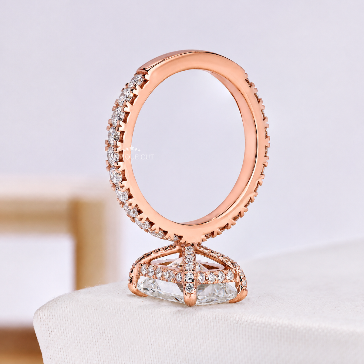 4.00 Carat Radiant Cut Diamond Pave Ring with Hidden Halo | IGI Certified