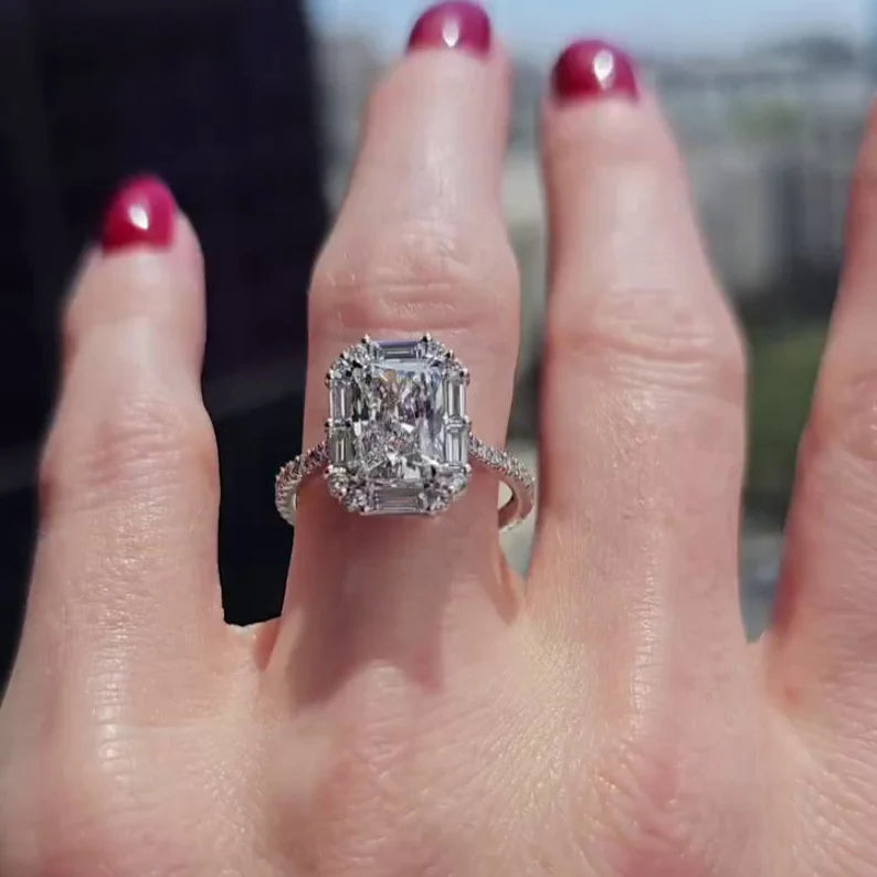 Radiant 3.00tcw Lab Diamond Halo Cathedral Ring | IGI D-E-F VVS–VS | Rose Gold