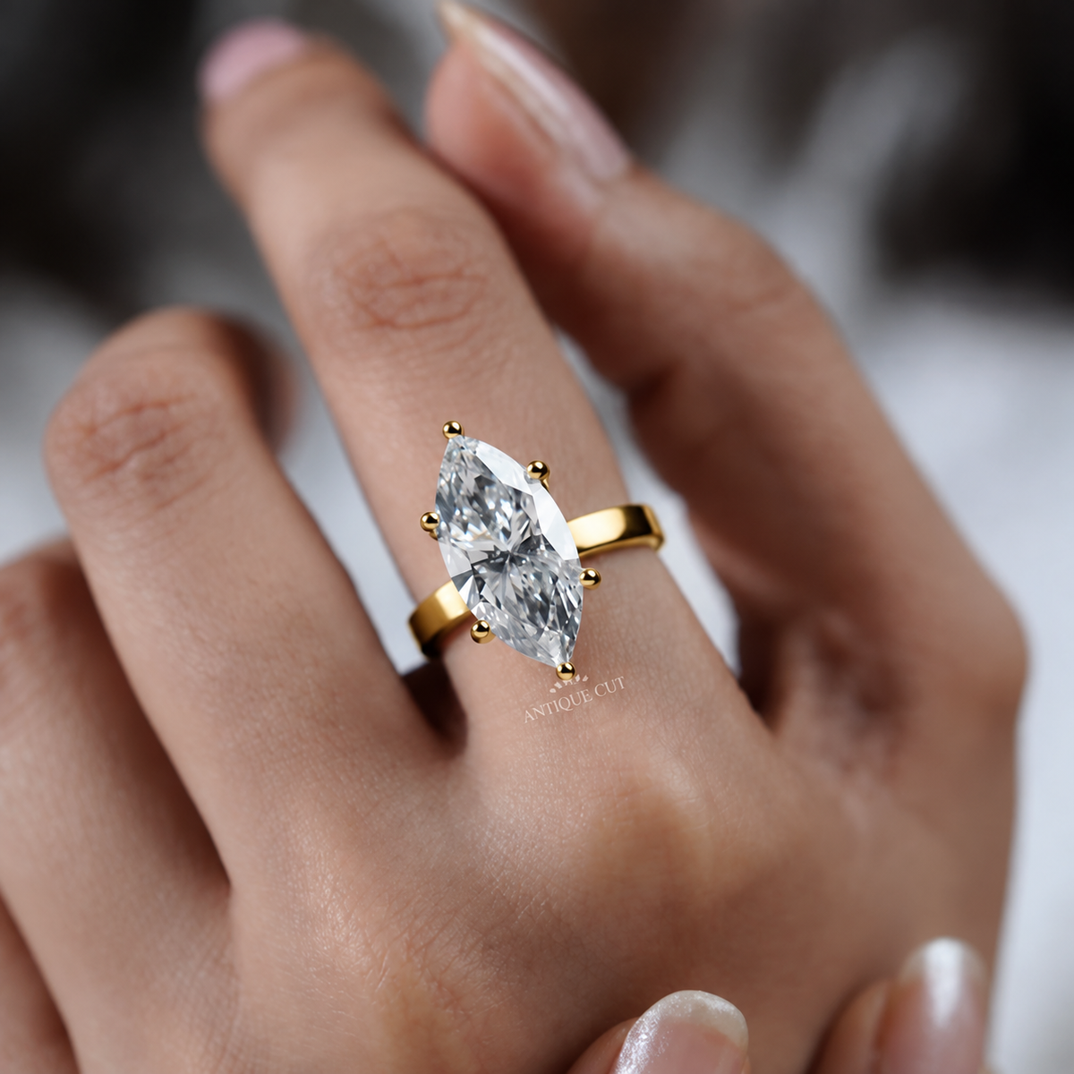 6.0 Carat Lab Grown Marquise Cut Solitaire Engagement Ring in White Gold