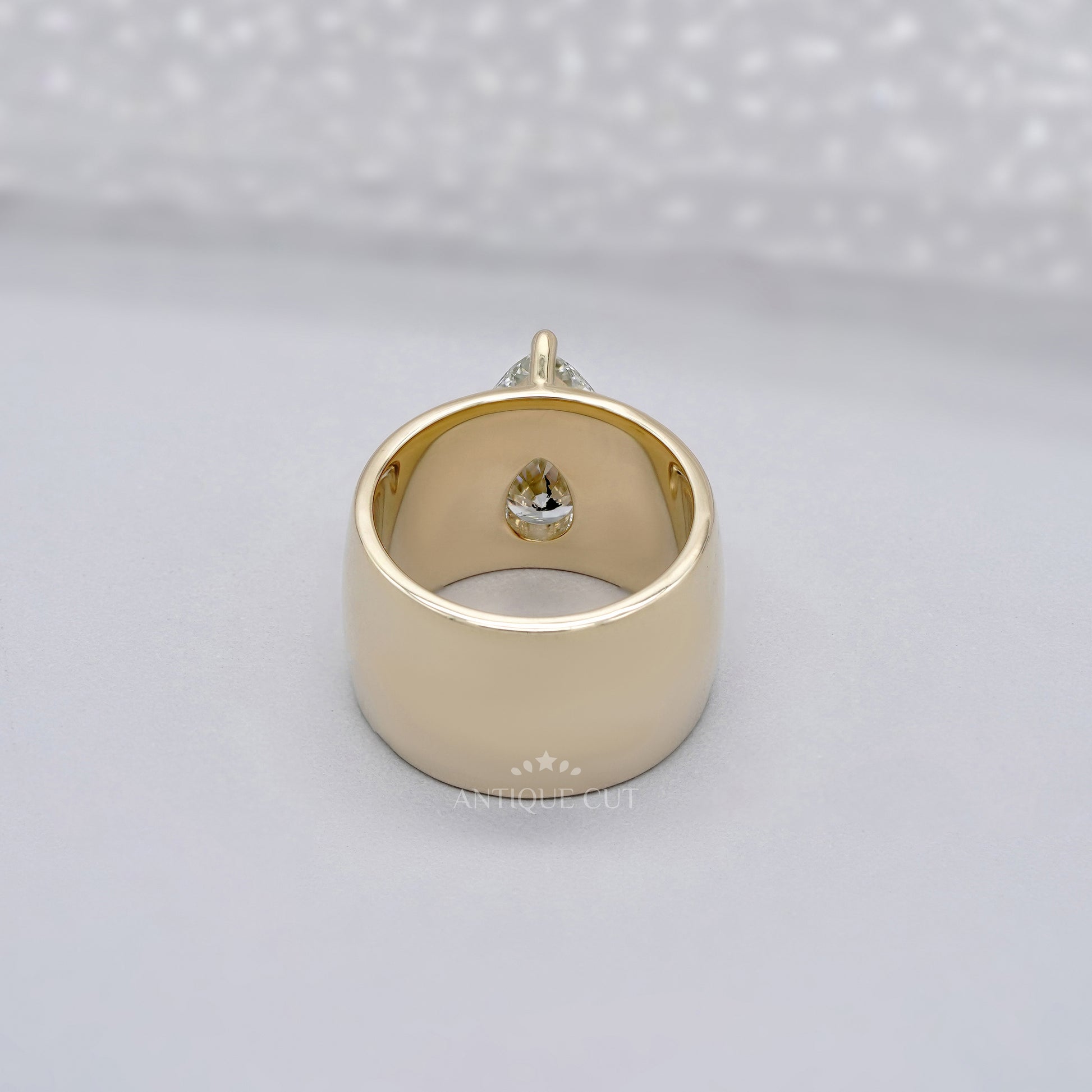 3.00ct Pear Lab Grown Diamond Wide Band Ring | Modern Yellow Gold