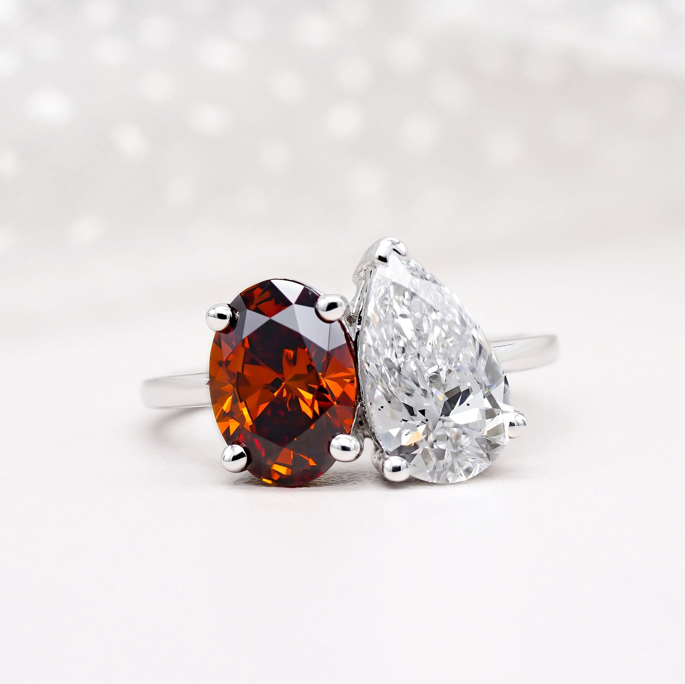 Toi Et Moi engagement ring oval red pear diamond white gold