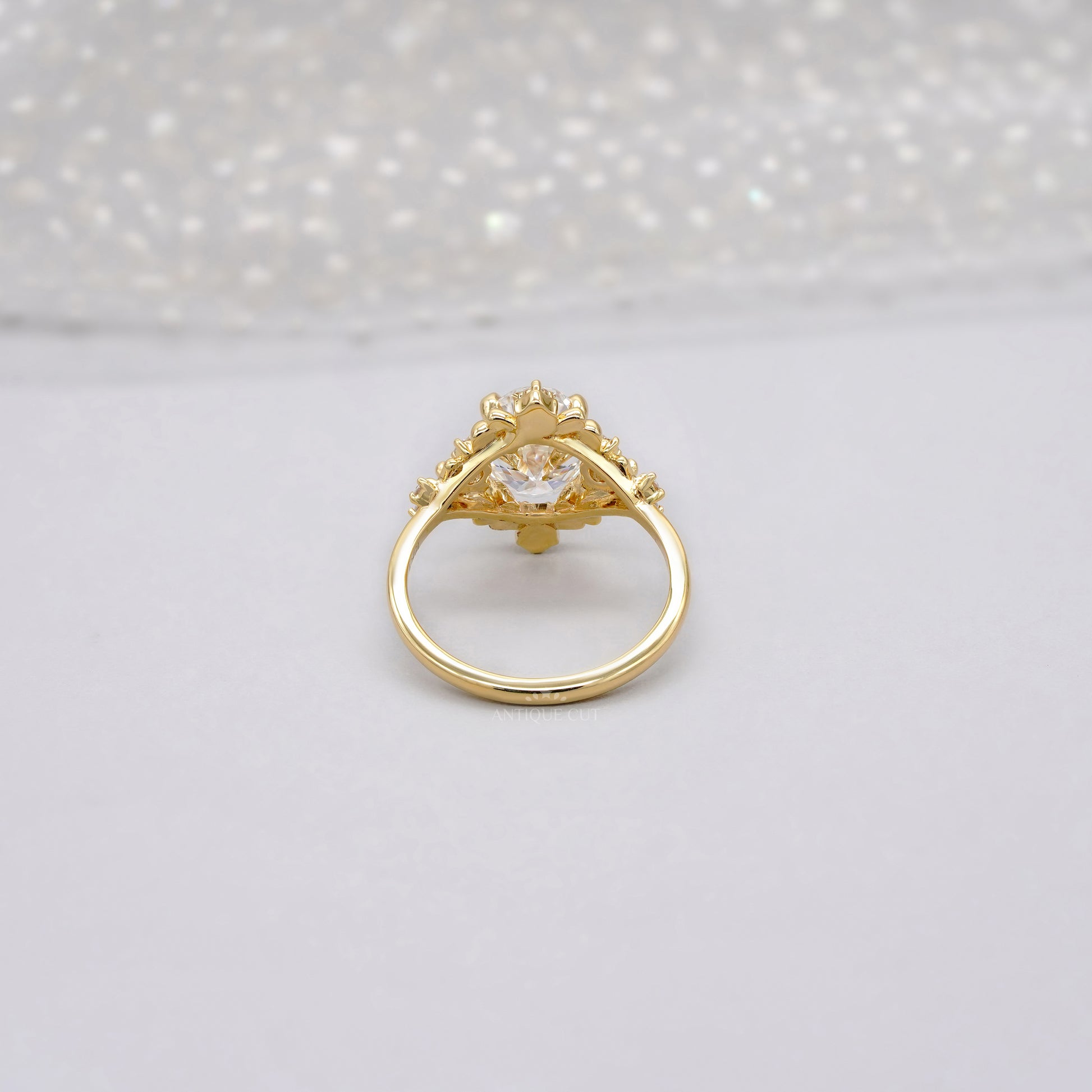 2.30tcw Oval Lab Diamond Floral Halo Ring | Vintage-Inspired Yellow Gold | IGI Certified