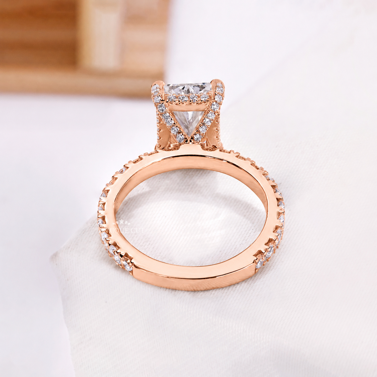4.00 Carat Radiant Cut Diamond Pave Ring with Hidden Halo | IGI Certified