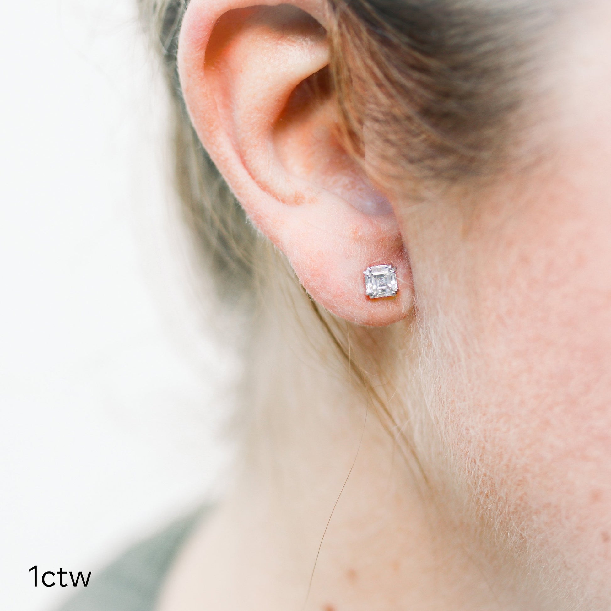 Asscher Lab Grown Diamond Double Prong Stud Solitaire Earrings, EF Color, VS Clarity, IGI Certified