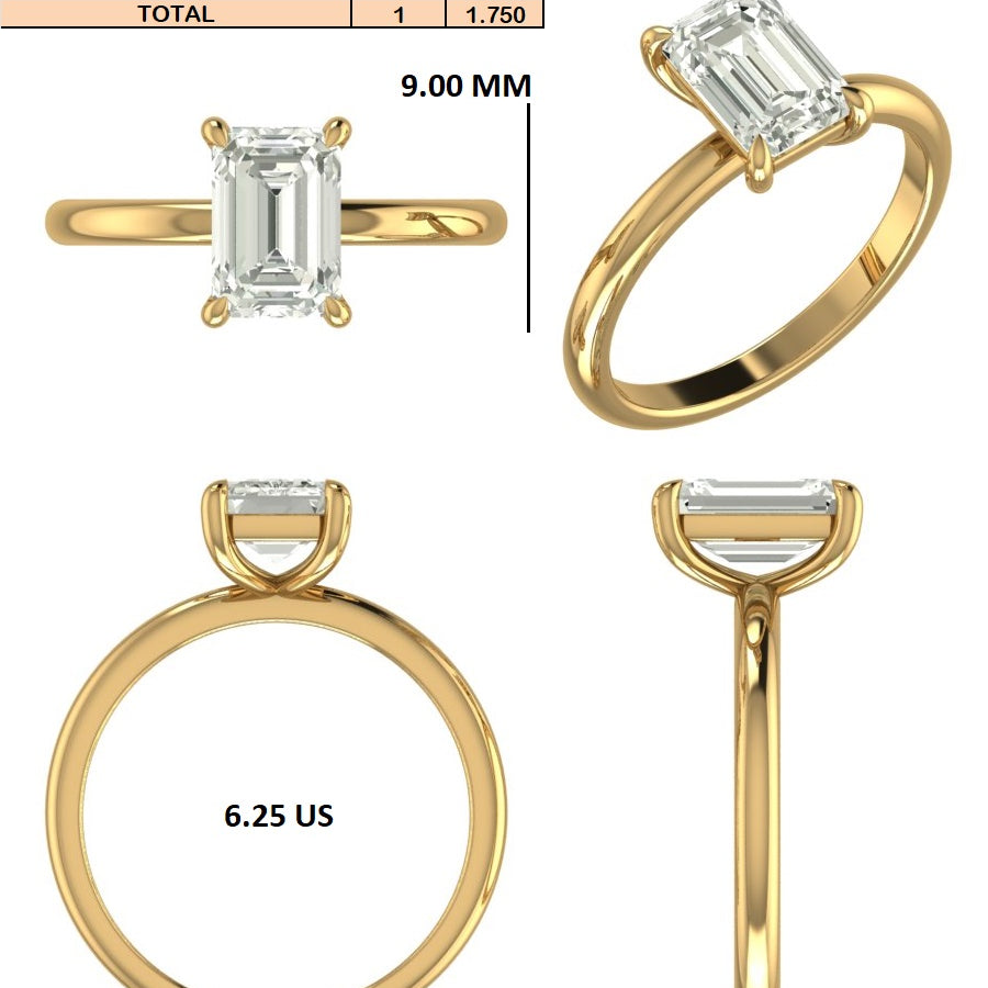 Custom Order -  Abi Vleugel | 1.75ct Emerald | F / VS1 ( 651499932 ) | 10k yellow gold | Ring Size - 6.25