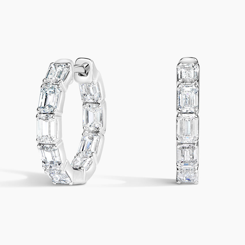 Emerald Lab Grown Diamond Hoop Earrings, EF Color, VS Clarity, IGI Certified