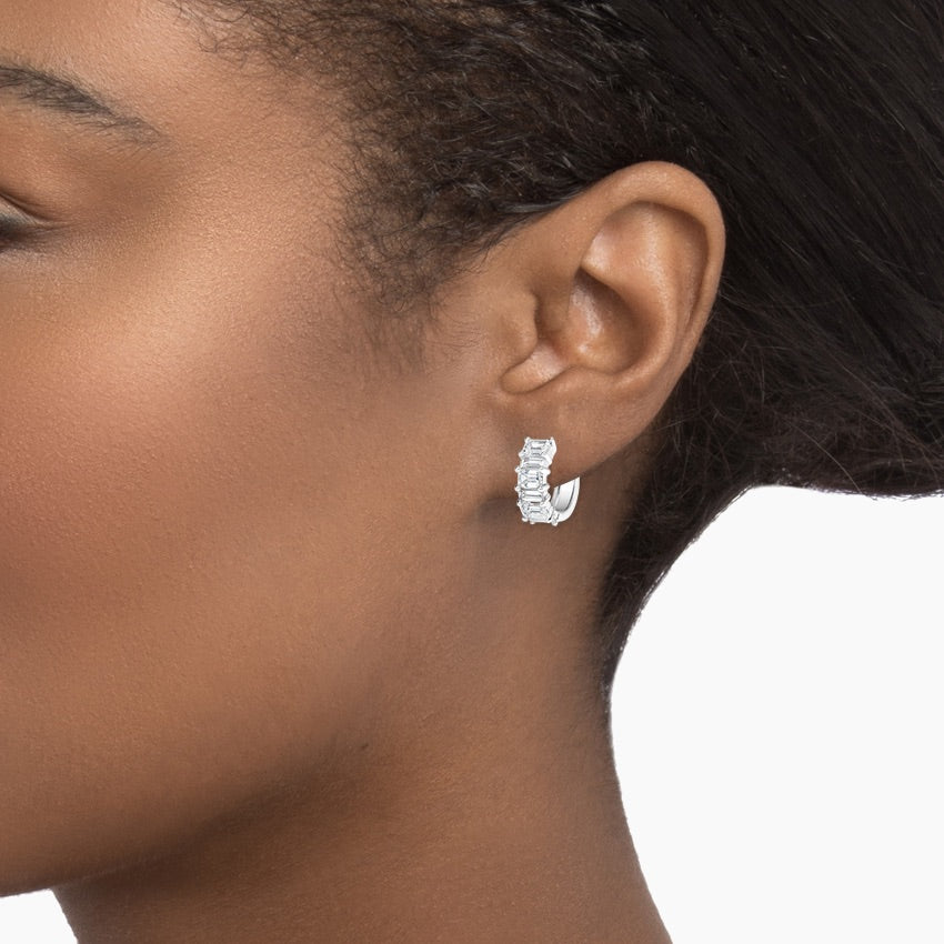 Emerald and Baguette Lab Grown Diamond Hoop Earrings, EF Color, VS Clarity, IGI Certified