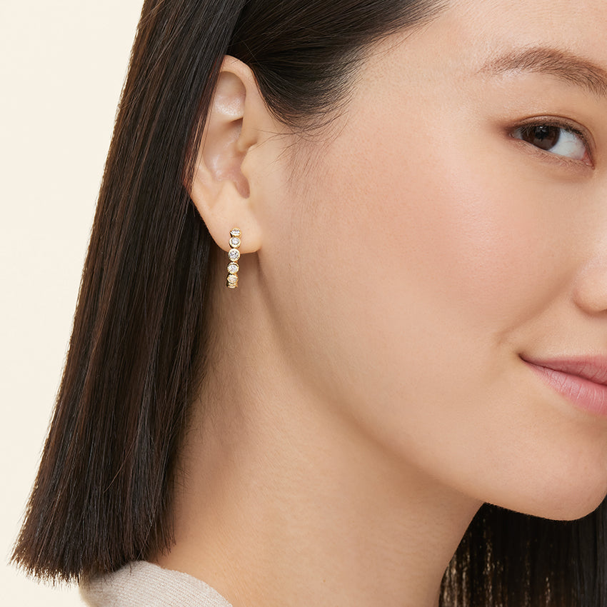 Round Lab Grown Diamond Bezel Set Hoop Earrings, EF Color, VS Clarity, IGI Certified